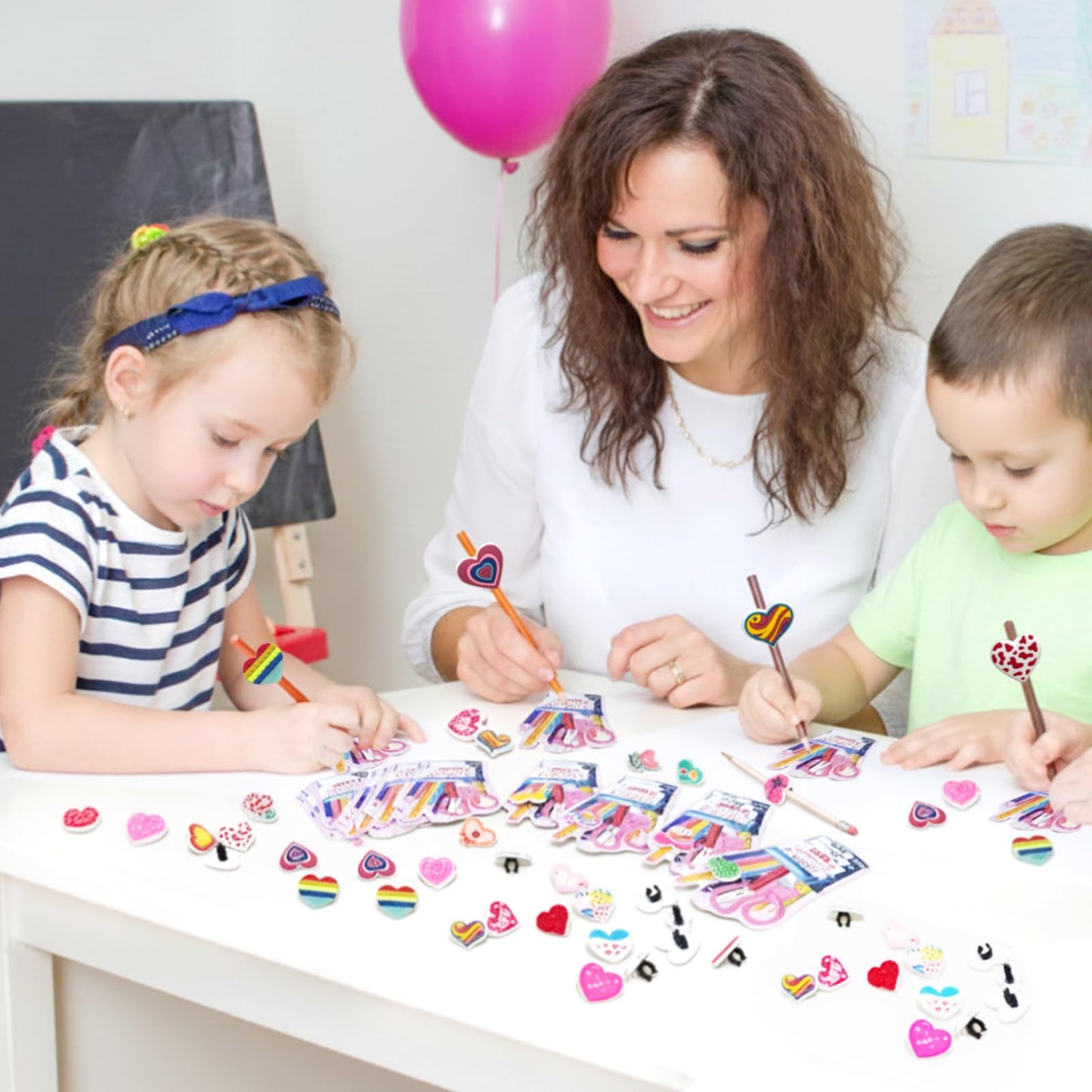 PartyLoud 30-Piece Valentines Pencil Toppers & Exchange Cards for Classroom Gifts