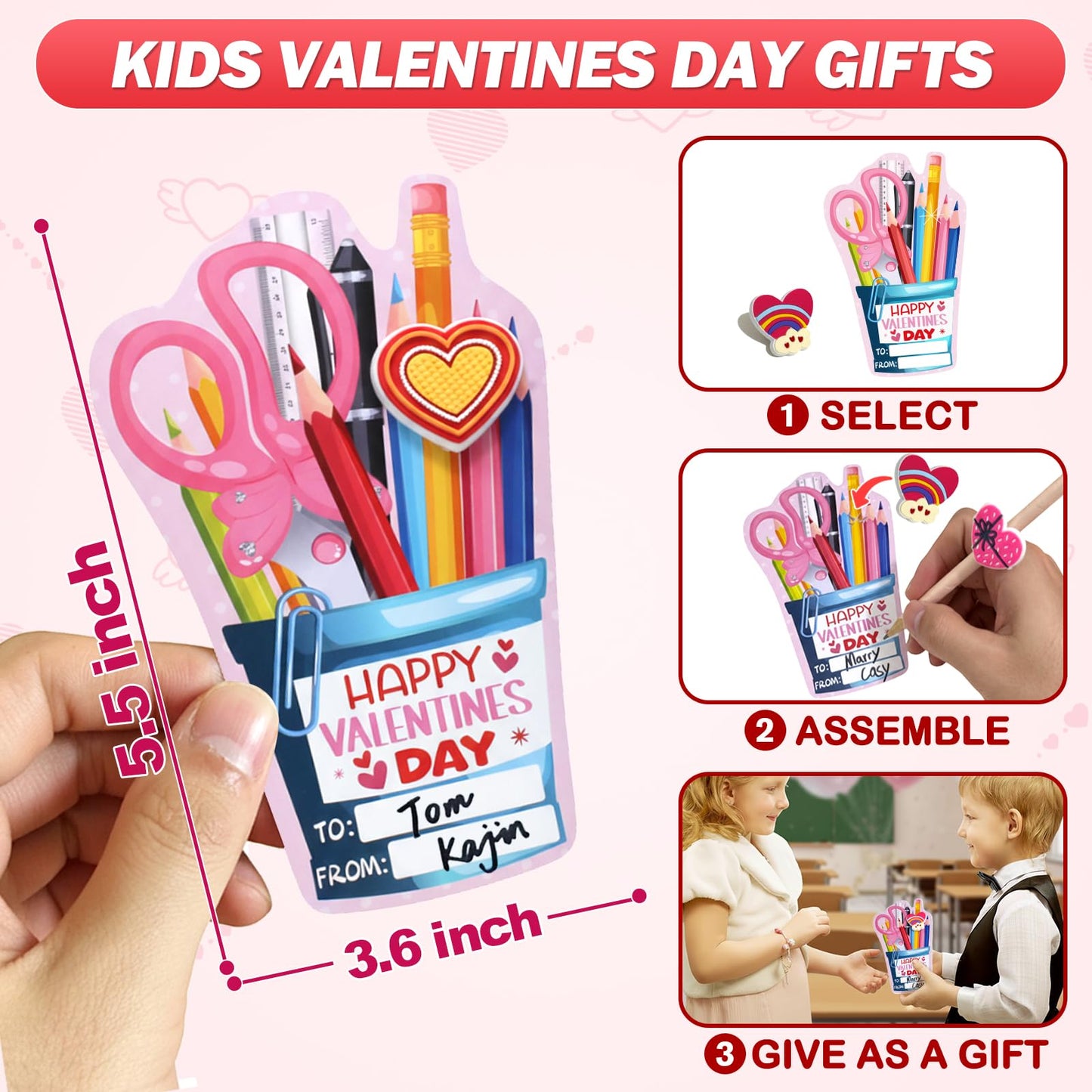 PartyLoud 30-Piece Valentines Pencil Toppers & Exchange Cards for Classroom Gifts