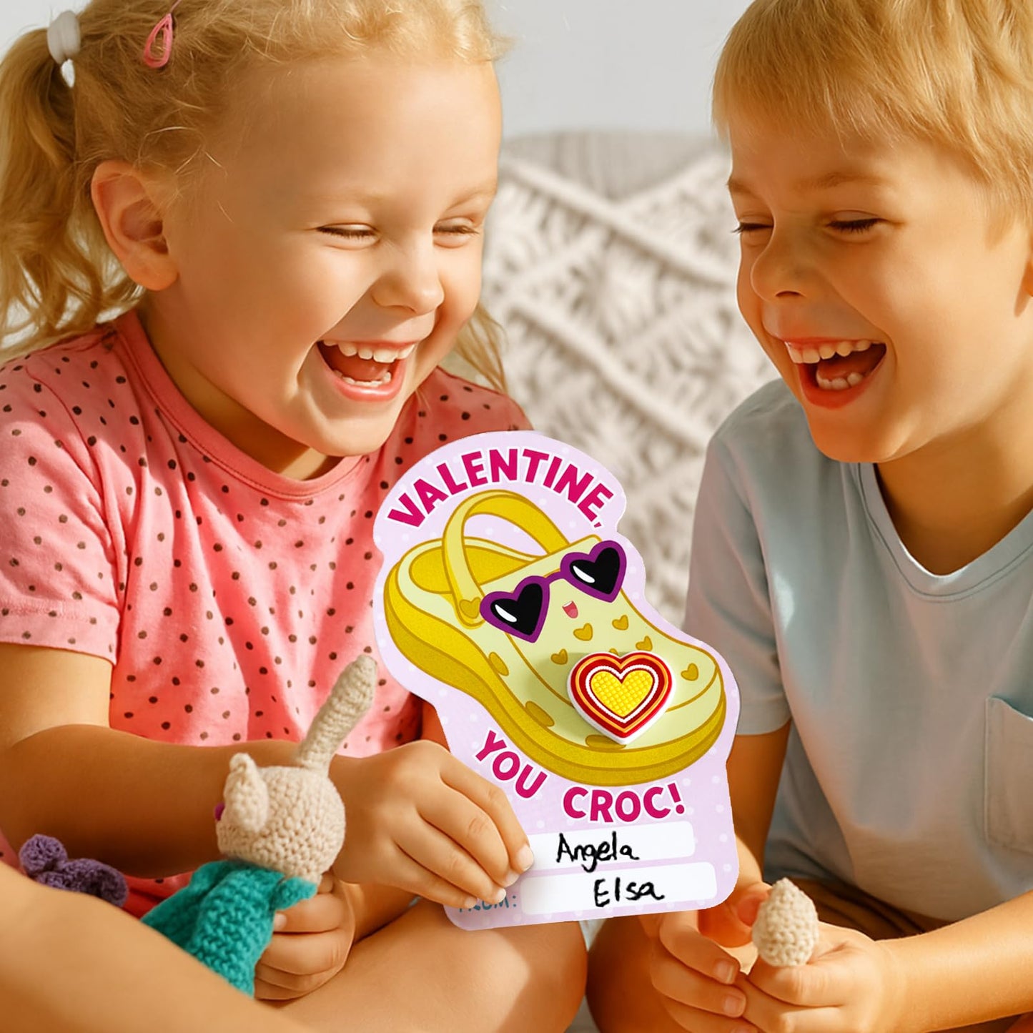 PARTYLOUD Valentines Day Cards for Kids – 36 Classroom Cards with Heart Shoe Charms (Candy-Free Exchange)
