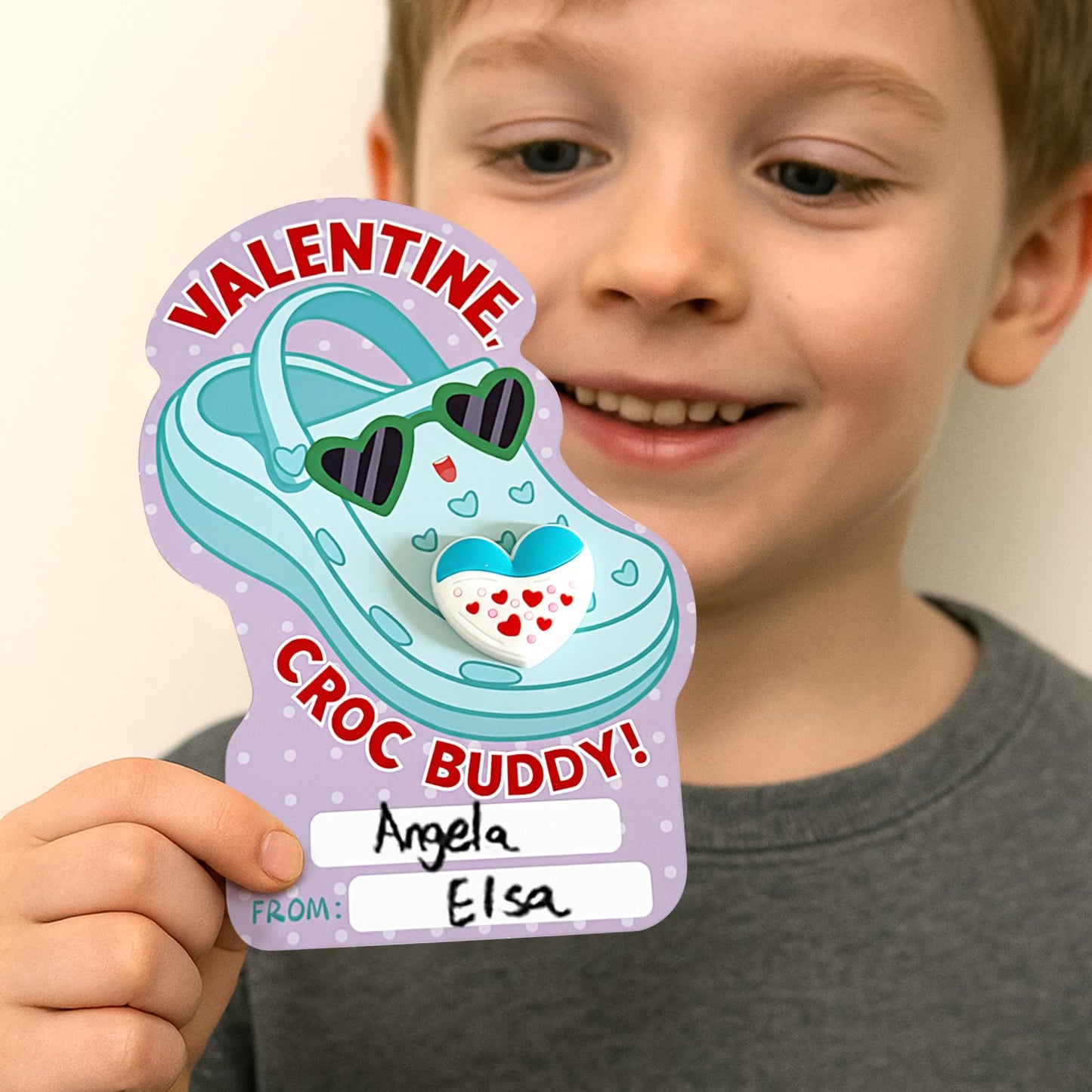 PARTYLOUD Valentines Day Cards for Kids – 36 Classroom Cards with Heart Shoe Charms (Candy-Free Exchange)