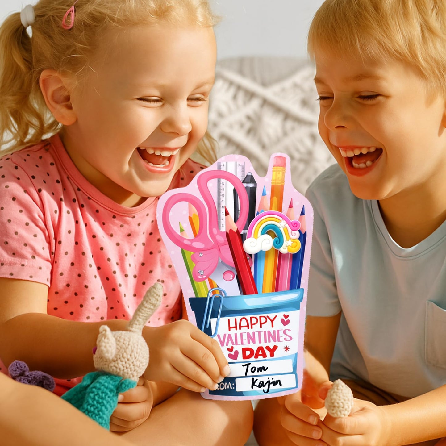 PartyLOUD Valentines Day Cards for Kids – Pencil Toppers for Classroom Exchange & School Parties