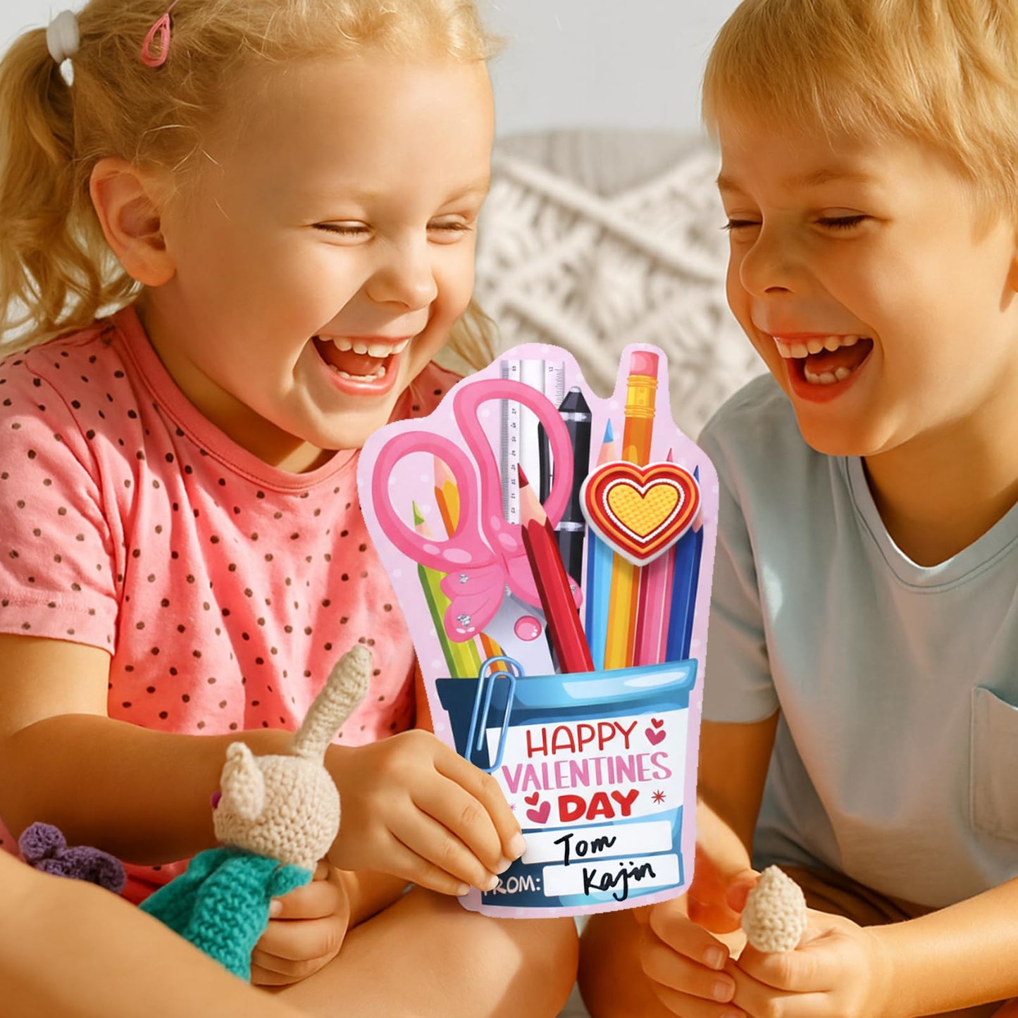PartyLoud 30-Piece Valentines Pencil Toppers & Exchange Cards for Classroom Gifts