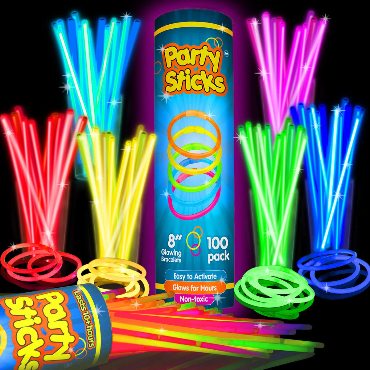 PartySticks Glow Sticks 100pk – 8 Inch Glow in the Dark Party Favors