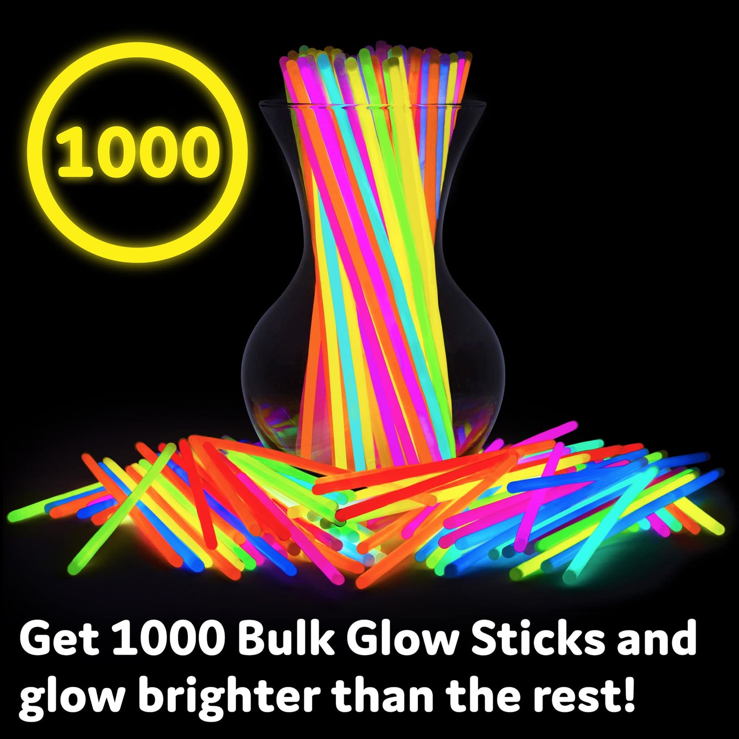 PartySticks Glow Sticks 1000 Pack – 8-Inch Neon Glow, Waterproof, Connectors