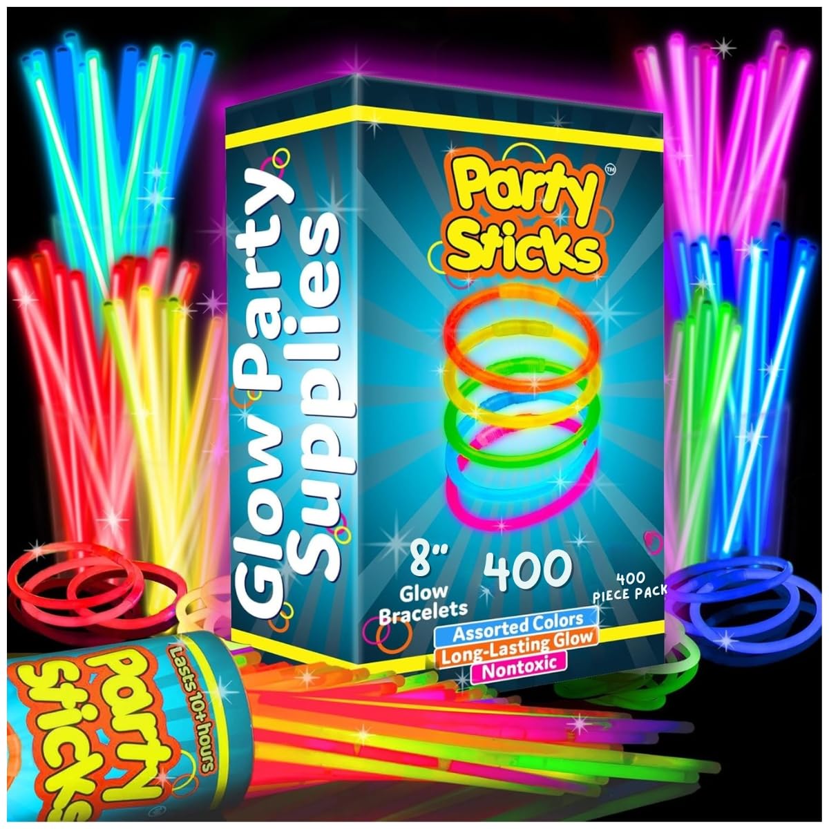 PartySticks Ultra Bright Glow Sticks – 400 Pack, 8-inch Glow Party Supplies