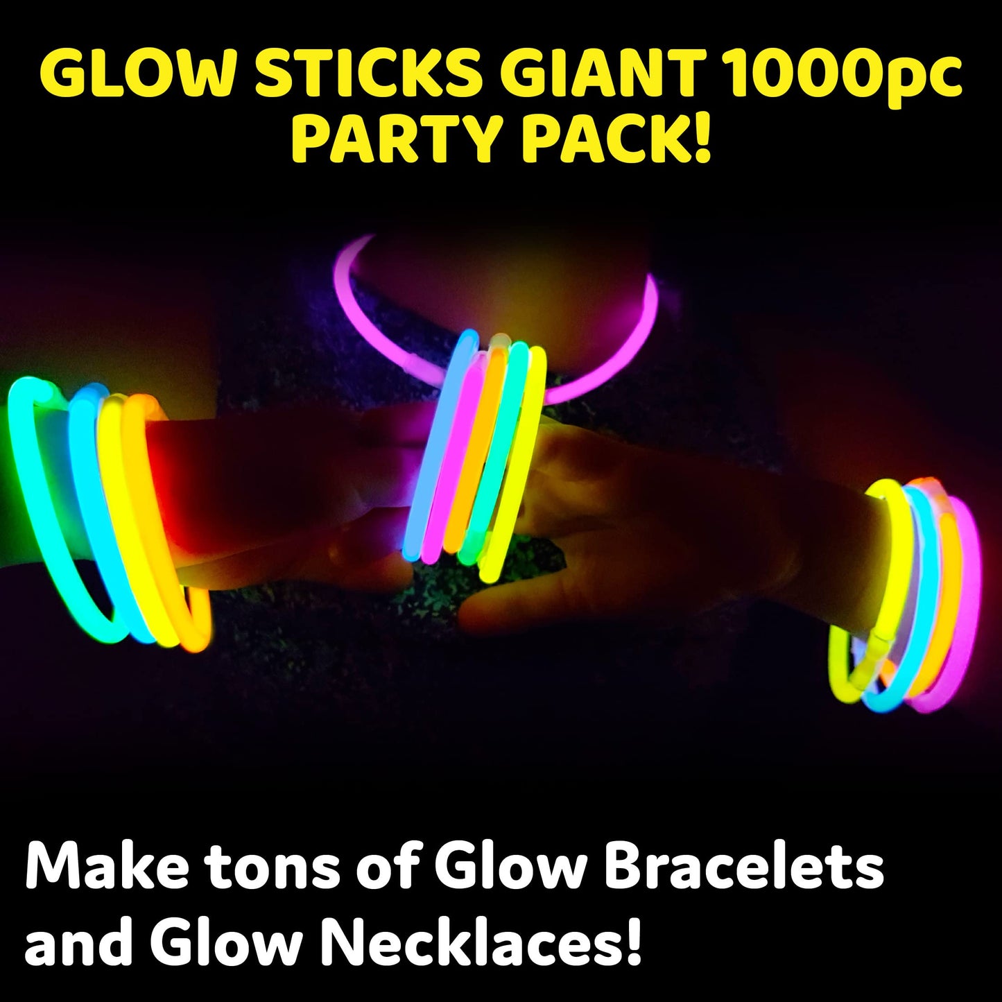 PartySticks Glow Sticks 1000 Pack – 8-Inch Neon Glow, Waterproof, Connectors