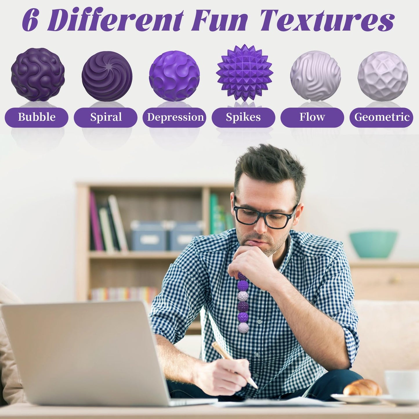 PARTY TONIGHT Silicone Magnetic Balls – 6-Piece Fidget Toy Set (Purple)