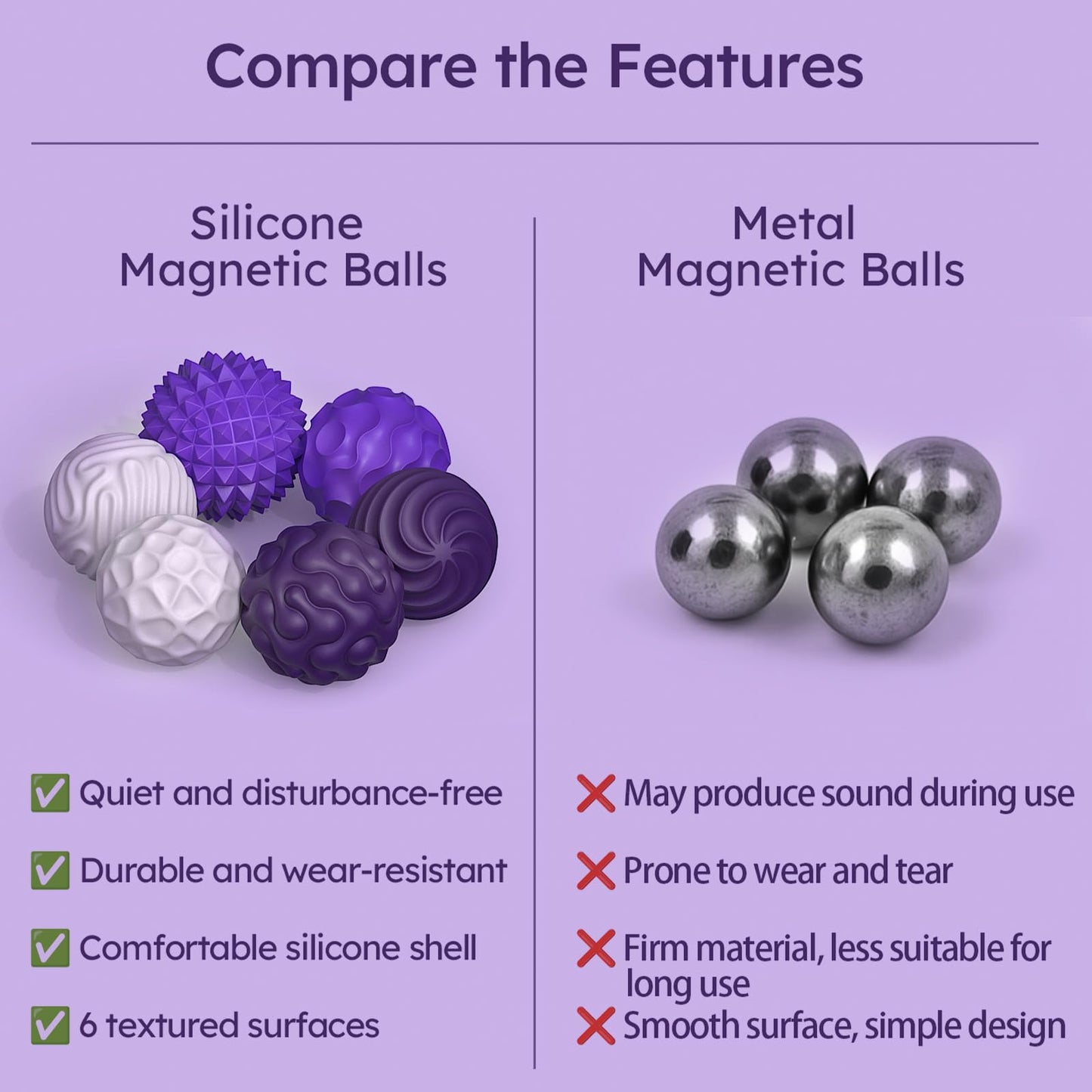 PARTY TONIGHT Silicone Magnetic Balls – 6-Piece Fidget Toy Set (Purple)