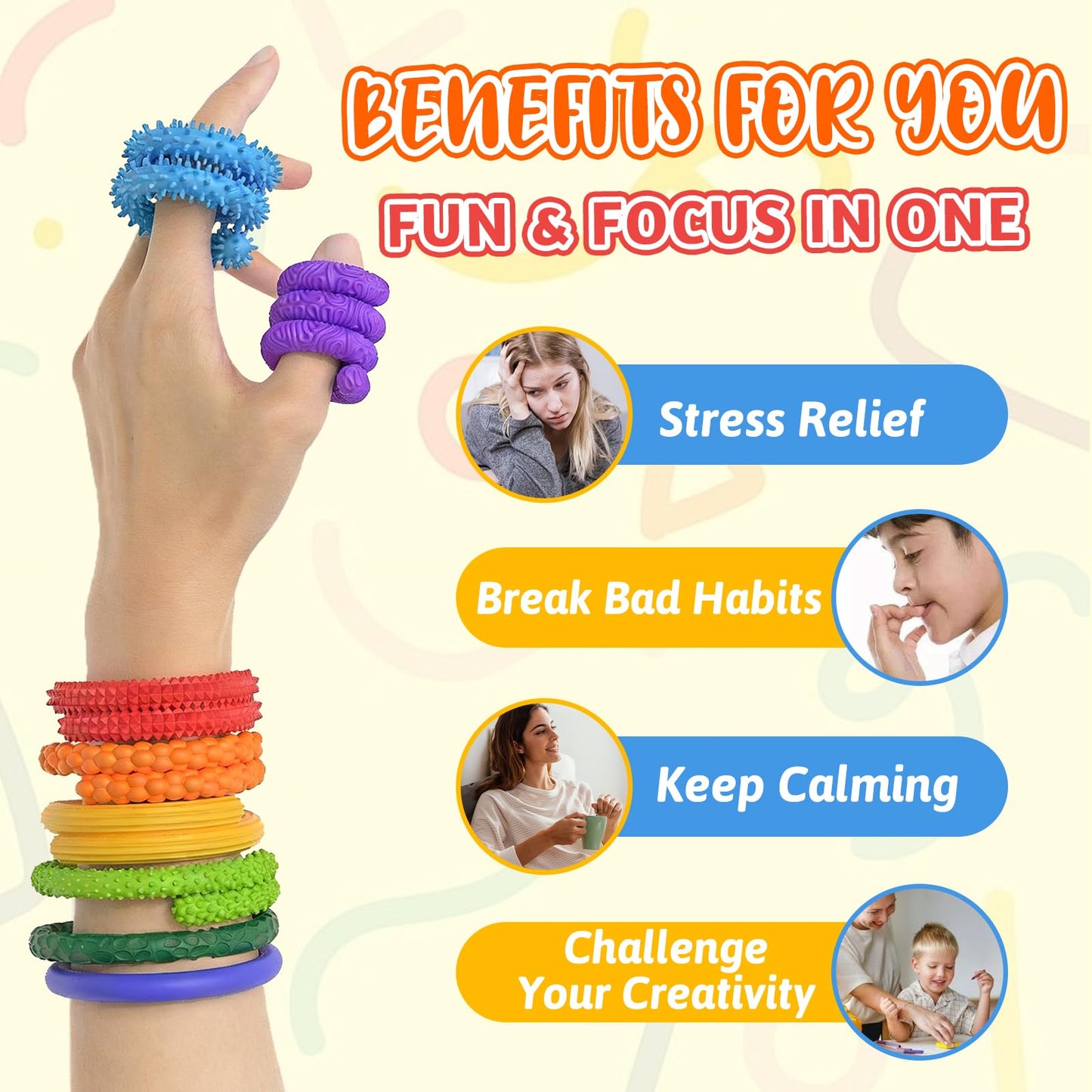 PARTY TONIGHT 8 Pack Fidget Toys – Sensory Sticks for Calming, Focus, Travel