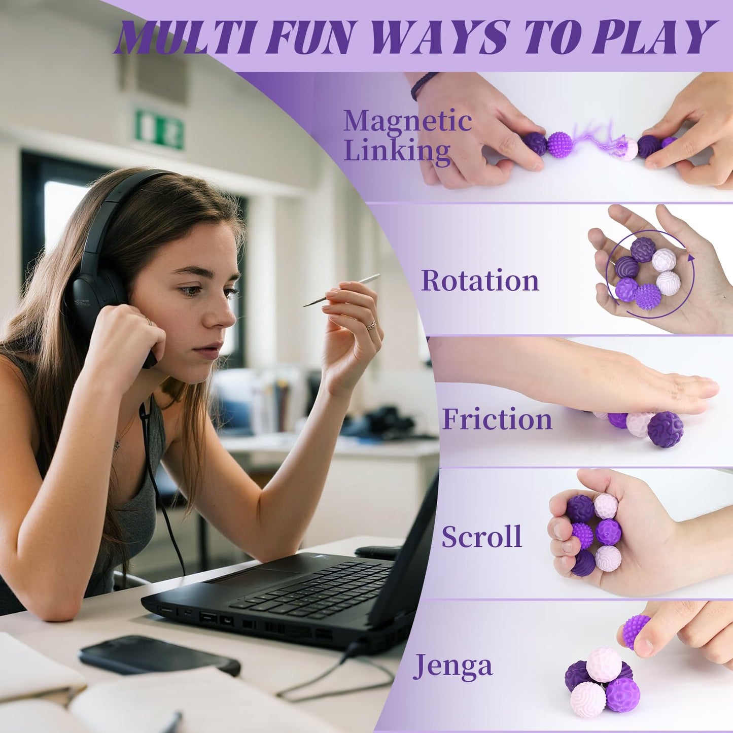 PARTY TONIGHT Silicone Magnetic Balls – 6-Piece Fidget Toy Set (Purple)