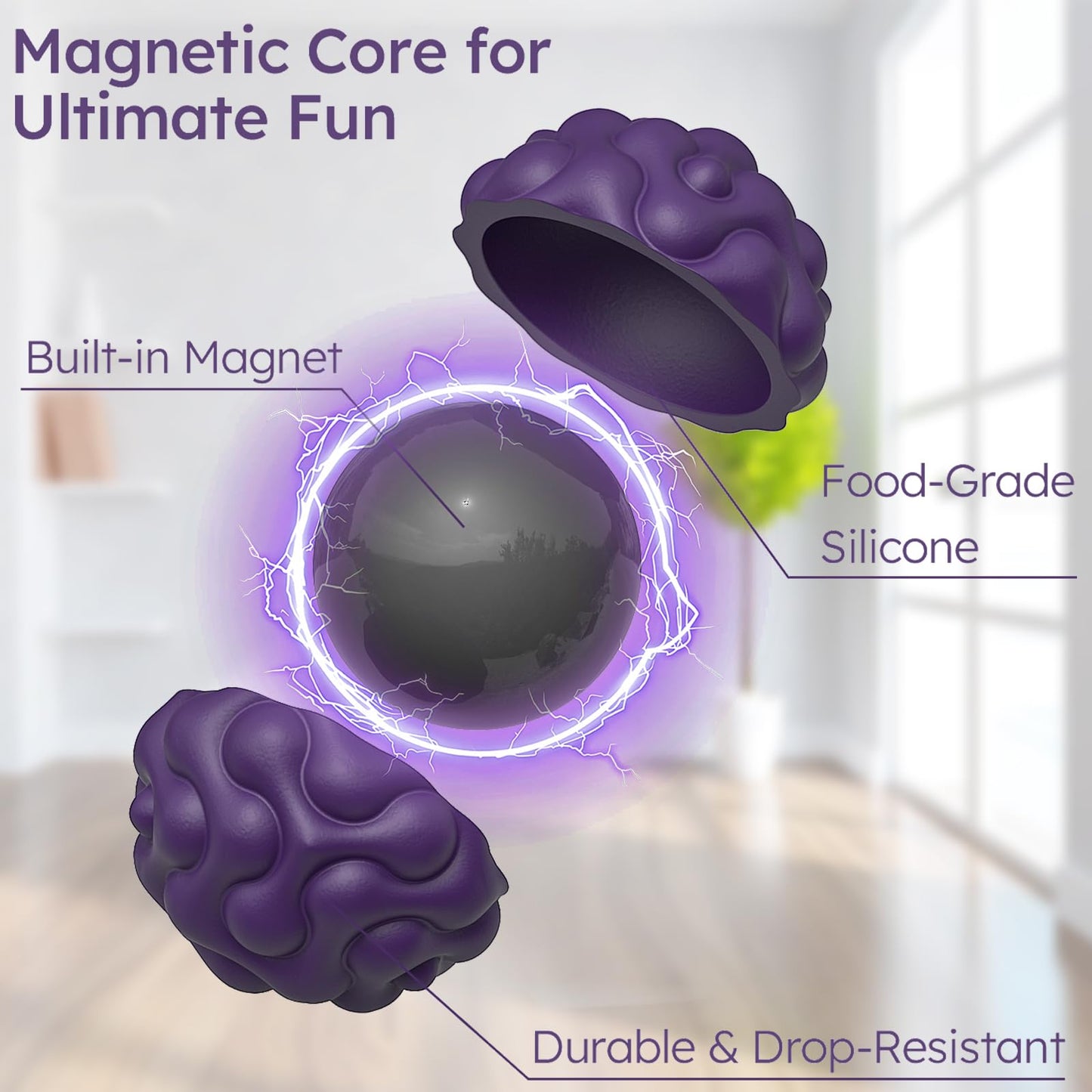 PARTY TONIGHT Silicone Magnetic Balls – 6-Piece Fidget Toy Set (Purple)