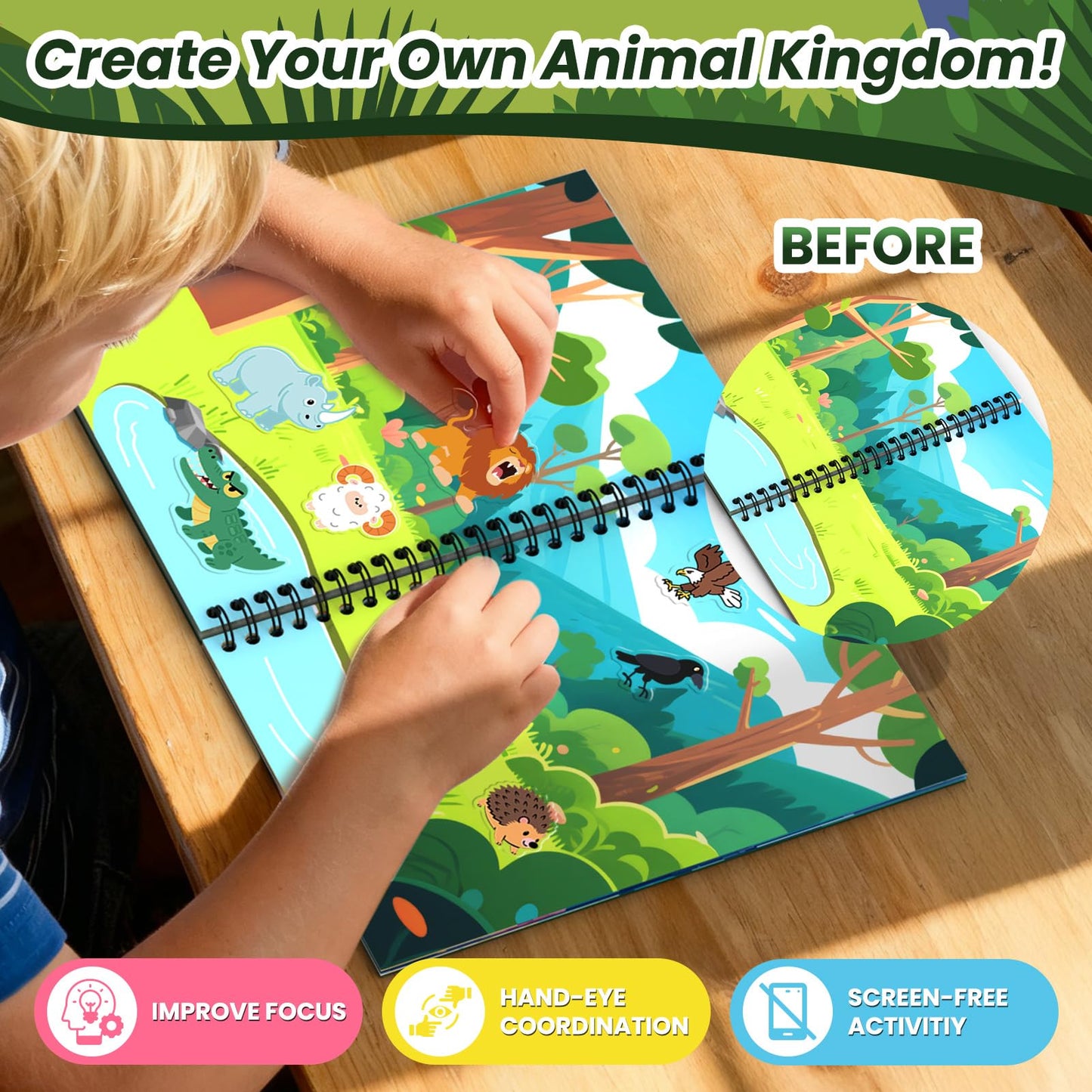 PARTYWIND Animals Reusable Sticker Book for Toddlers | Make-a-Face Jelly Stickers 3D Fun
