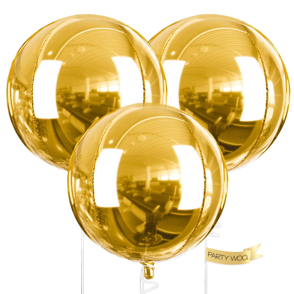 PartyWoo Metallic Gold 50-Inch 3-Pack 4D Mirror Ball Mylar Balloons