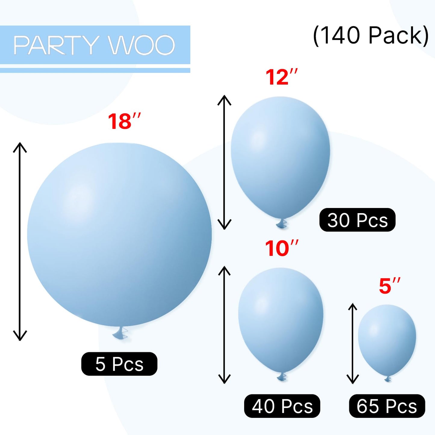 PartyWoo Light Blue Balloons Kit – 140 Pcs Pastel Sky Blue Balloons for Graduation, Baby Shower & Party Decor