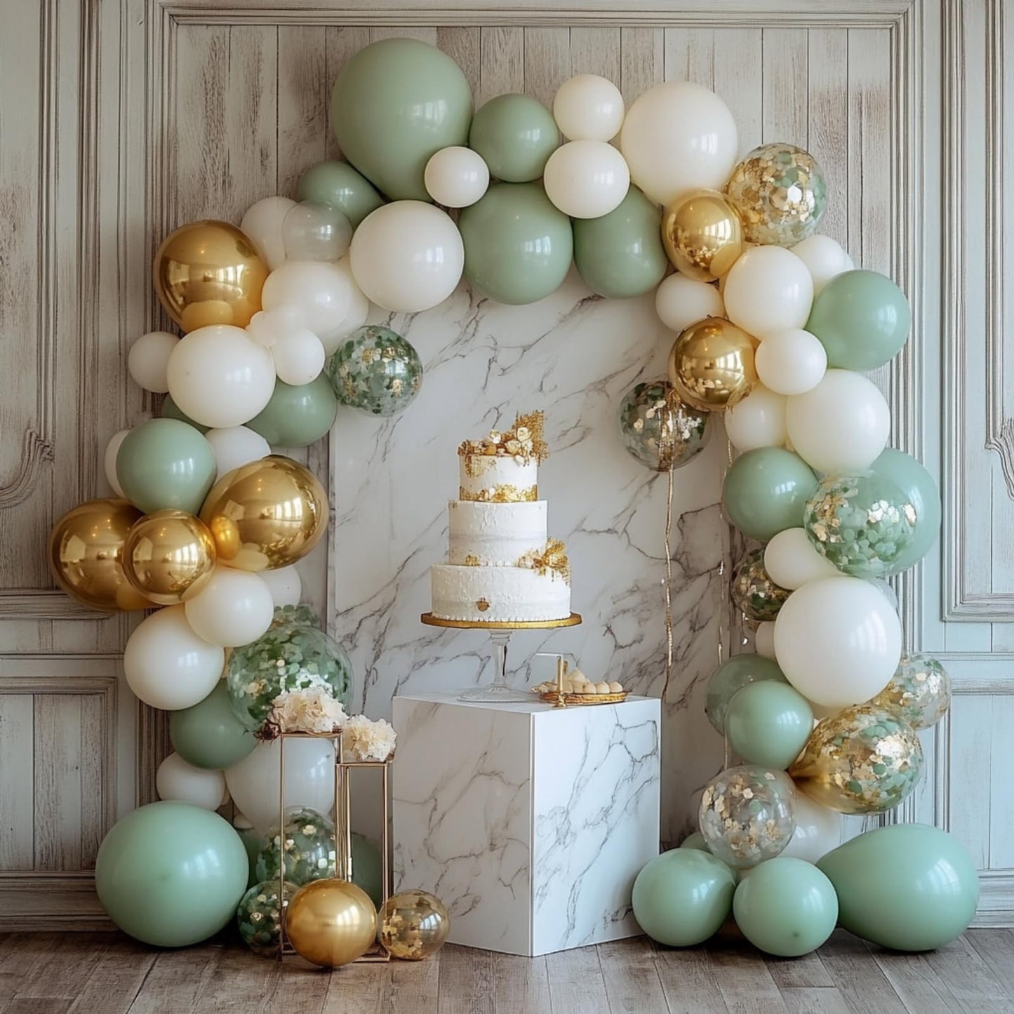 PartyWoo Green and Gold Balloon Arch Kit 152pcs – Elegant Wedding & Party Decor