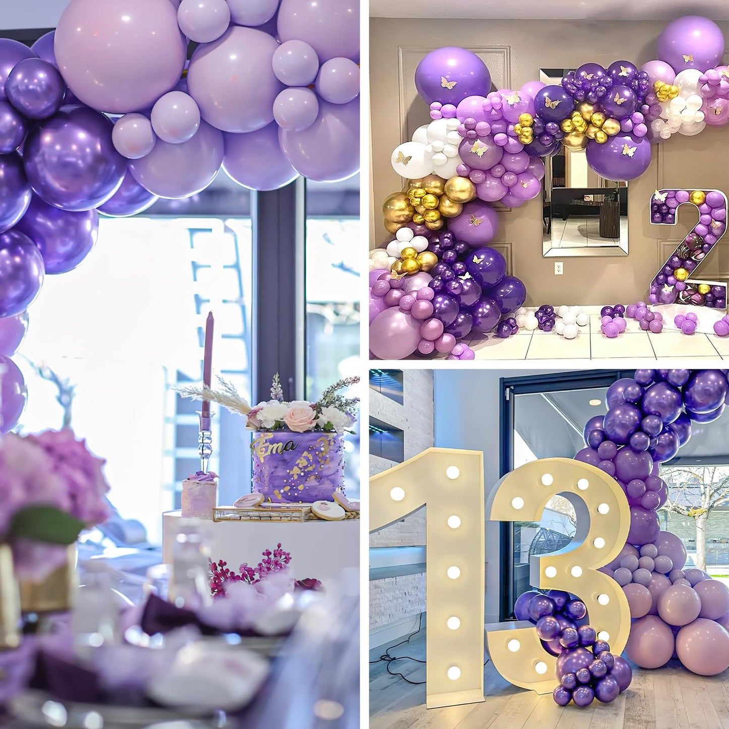 PartyWoo Metallic Purple Balloons 140pcs – 18/12/10/5in Latex Set for Arches