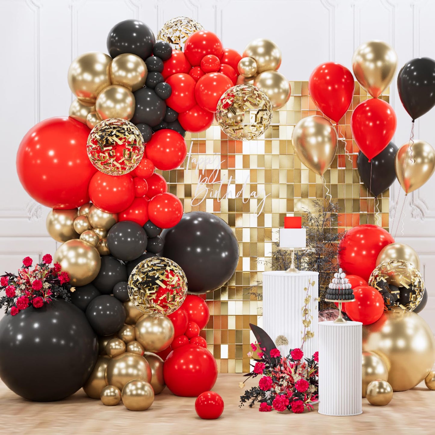 PartyWoo Red Black Gold Balloon Arch Kit – 140pc Matte Balloons for Celebrations