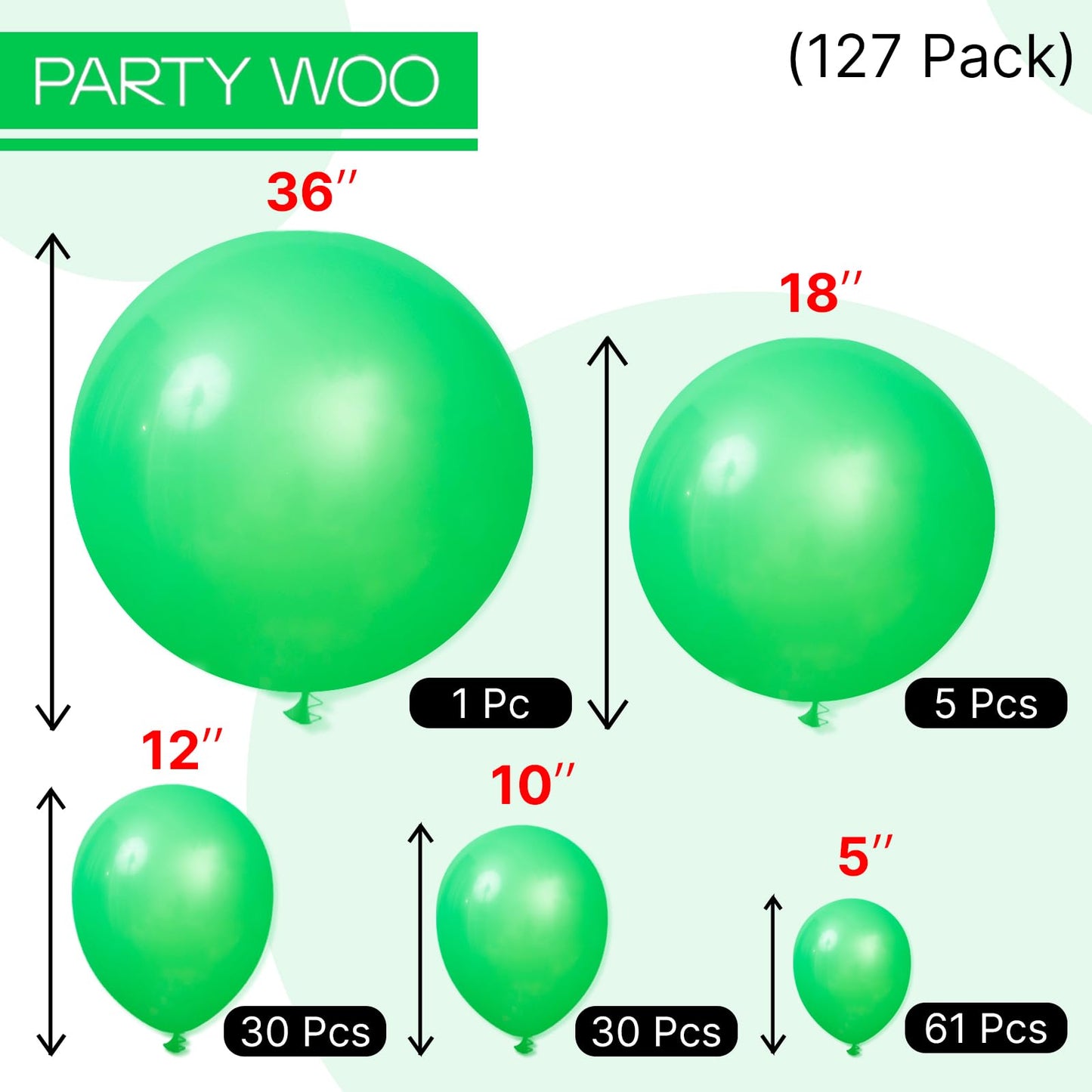 PartyWoo Green Balloons – 127 Pcs in 5 Sizes Balloon Arch Kit for Parties