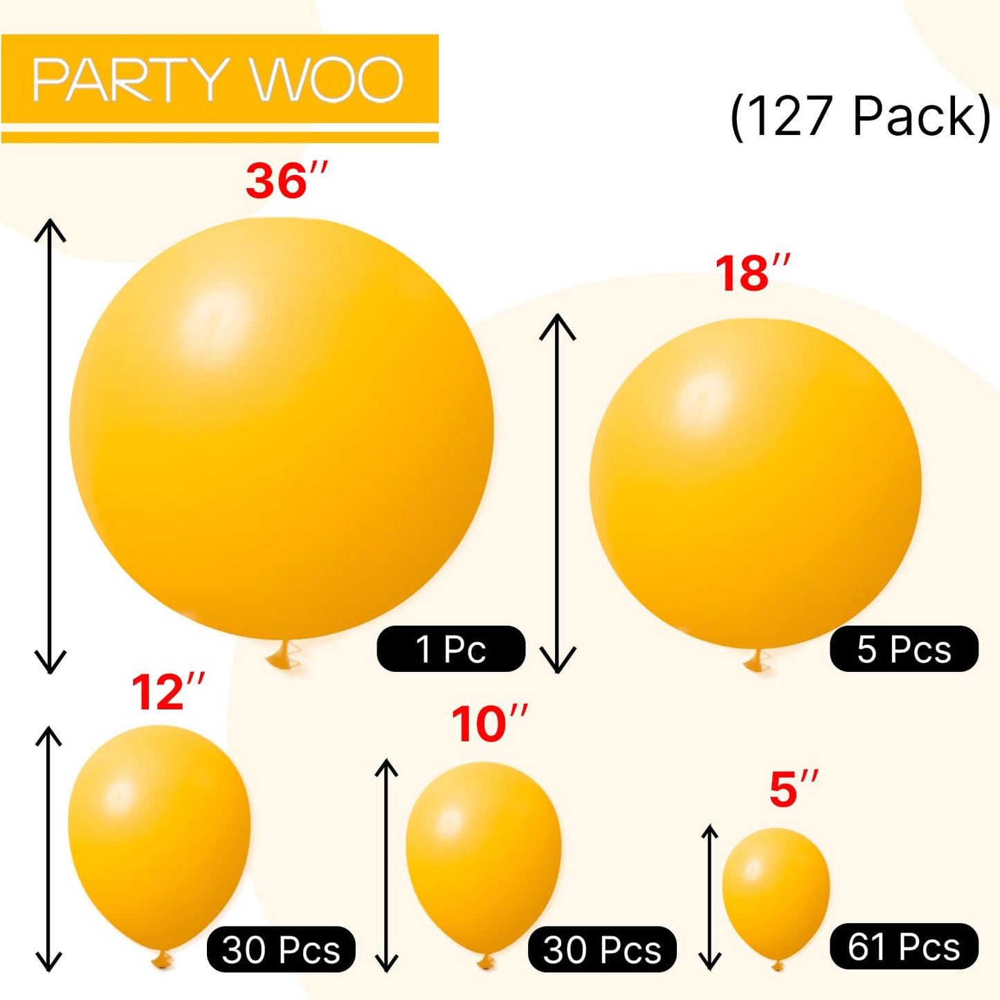 PartyWoo Mustard Yellow Balloons 127pcs – Mixed Sizes for Arches, Garlands & Centerpieces