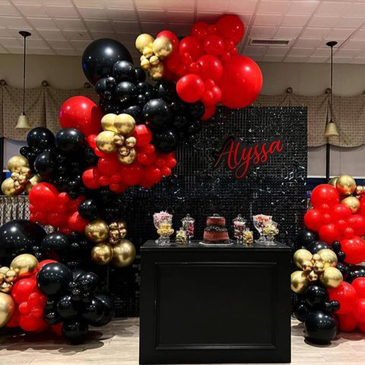 PartyWoo Red Black Gold Balloons – 140 pcs for Graduation & Party Decor (18/12/10/5 in)