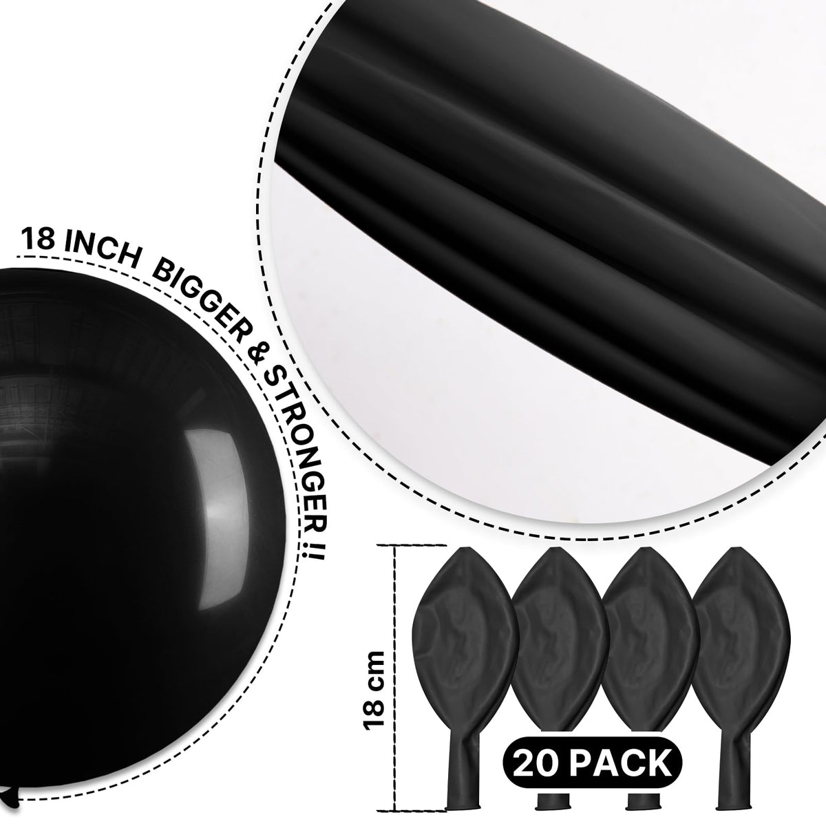 PartyWoo Black Balloons 18in Matte Latex – 20 Pack for Graduation, Birthday & Baby Shower