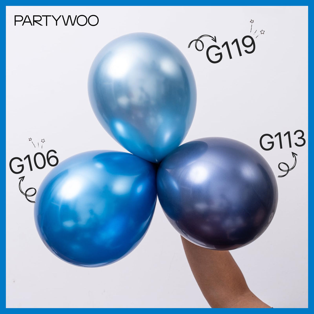 PartyWoo Metallic Blue Balloons 50 Pcs | 12in Chrome Latex Balloons for Weddings & Parties