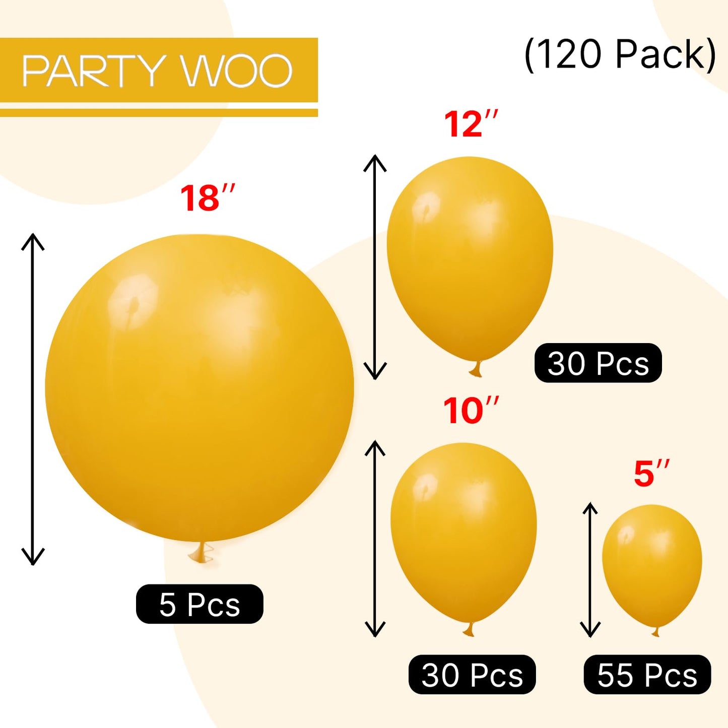 PartyWoo Mustard Yellow Balloons 120pcs – Boho Fall Arch Kit, 18/12/10/5 Inch