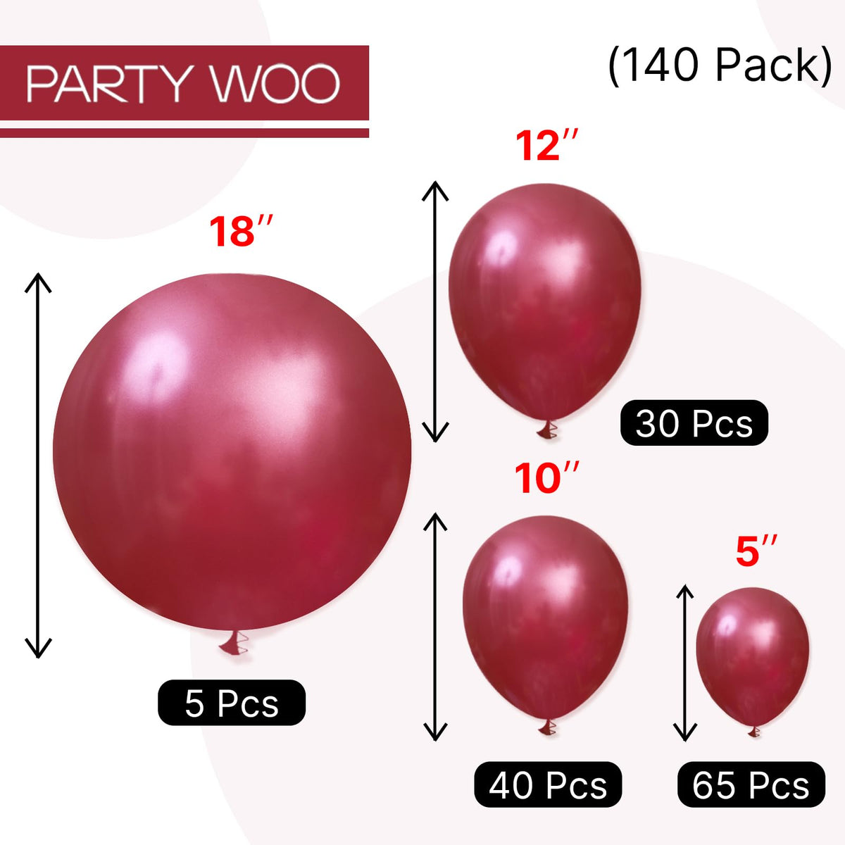 PartyWoo Pearl Burgundy Balloons Kit – 140pcs 18/12/10/5in Maroon Balloons for Weddings, Graduation, Birthday