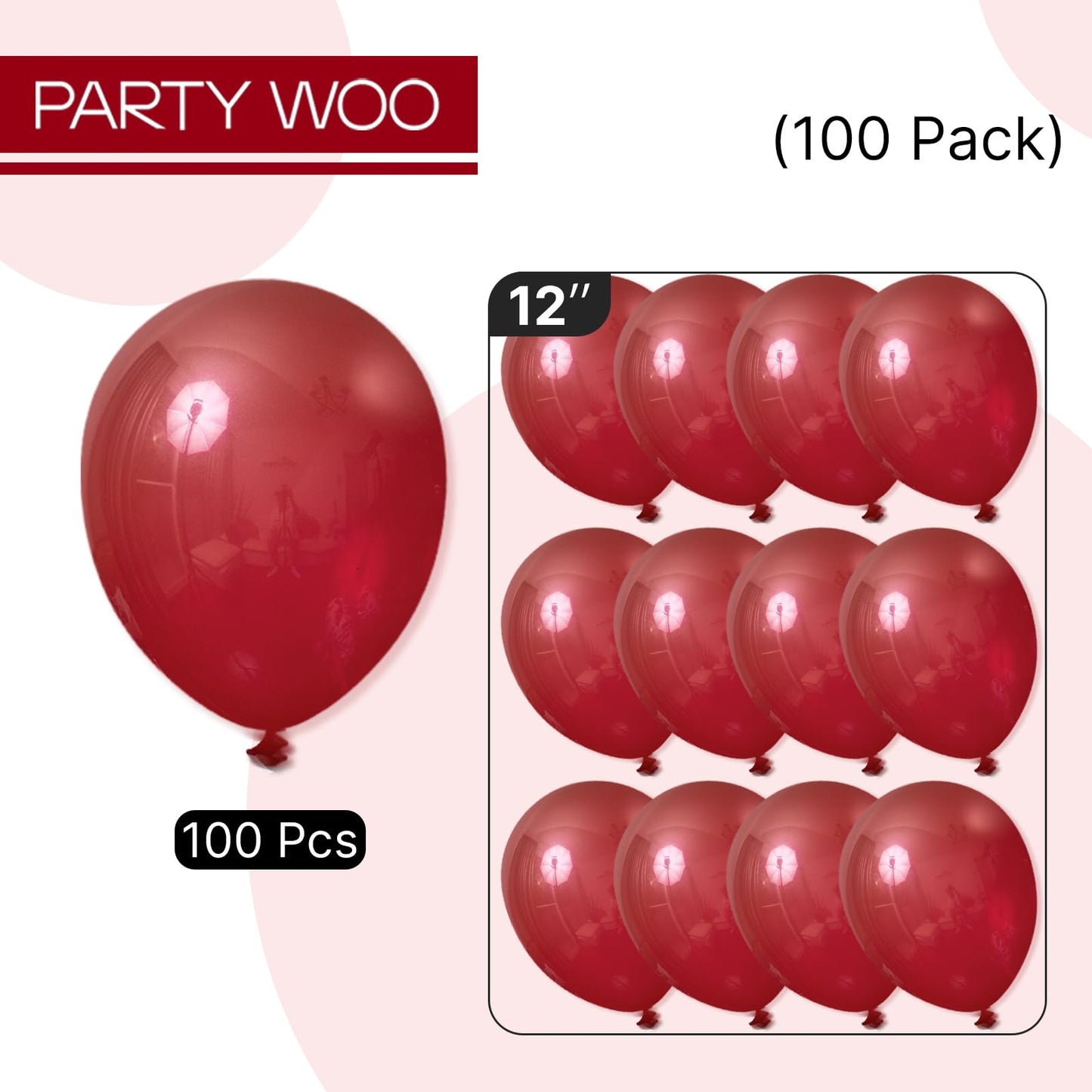 PartyWoo Burgundy Balloons – 100pcs, 12in, Dark Chestnut Red Maroon Party Decorations