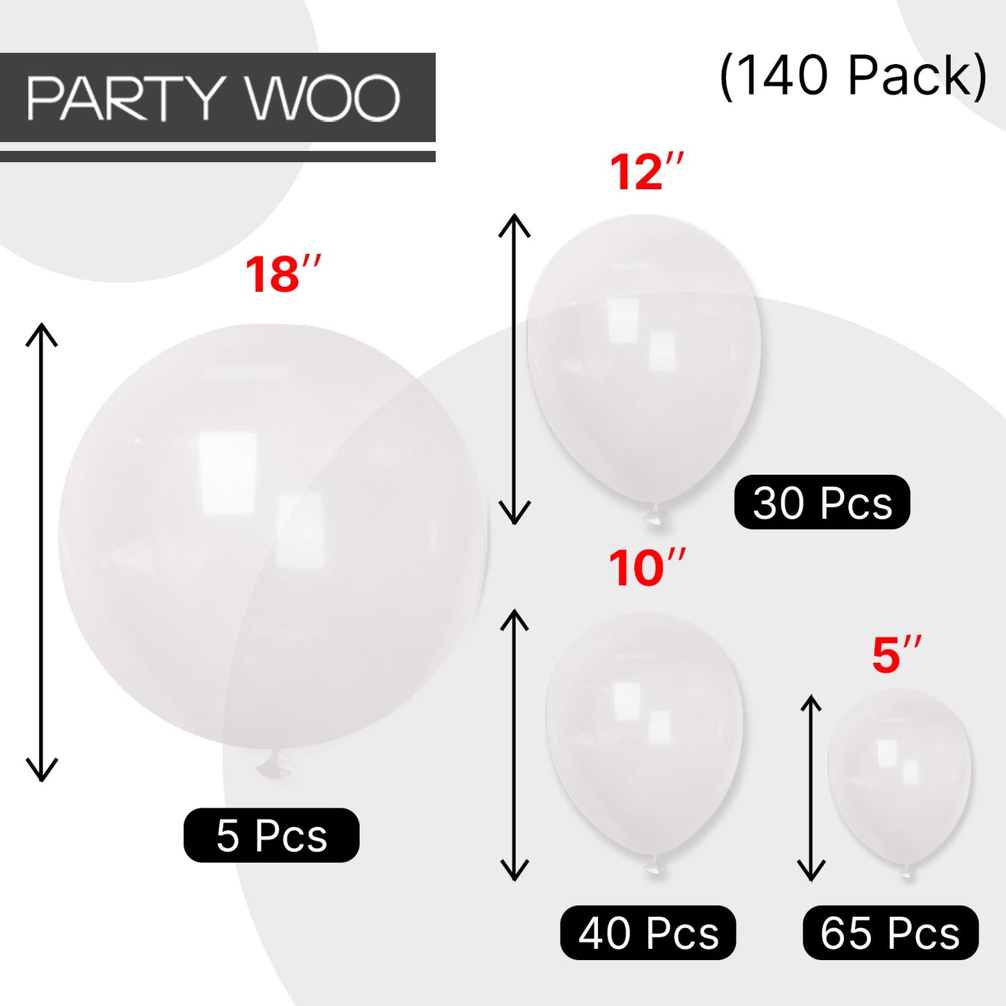 PartyWoo Clear Balloons Arch Kit – 140pcs (18/12/10/5in) for Graduation & Weddings