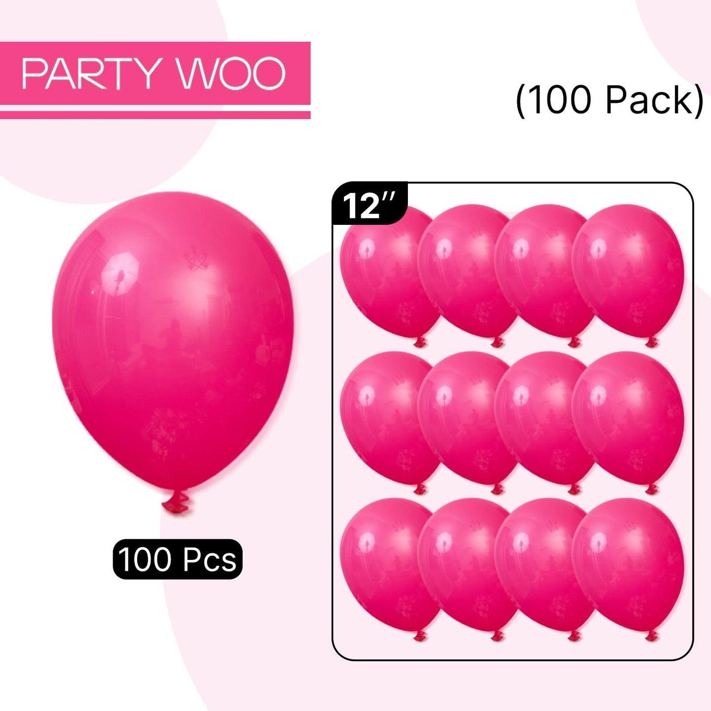 PartyWoo Hot Pink Balloons 100pc - 12in Magenta Fuchsia for Events