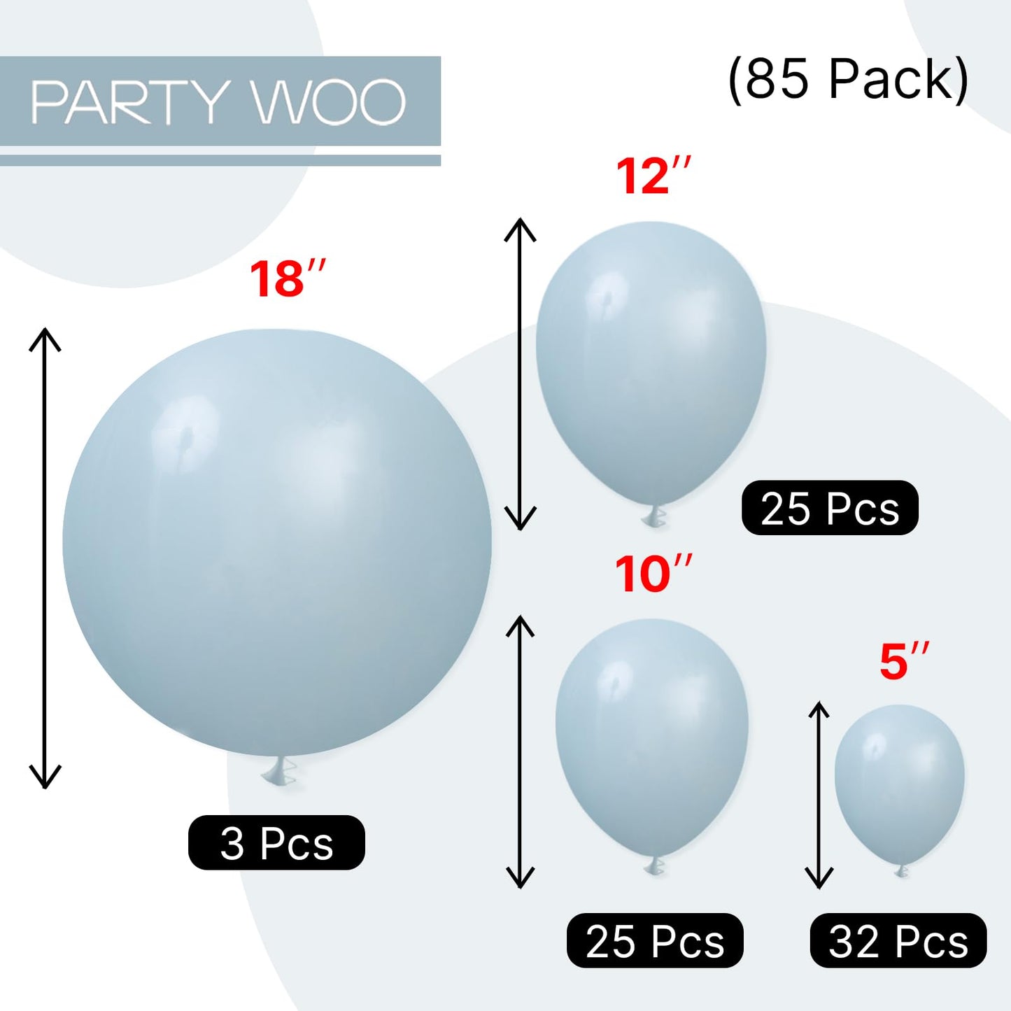 PartyWoo Dusty Blue Balloons 85pcs – Boho Arch Kit for Parties