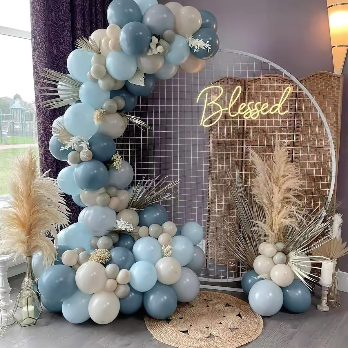 PartyWoo Dusty Blue Balloons 85pcs – Boho Arch Kit for Parties