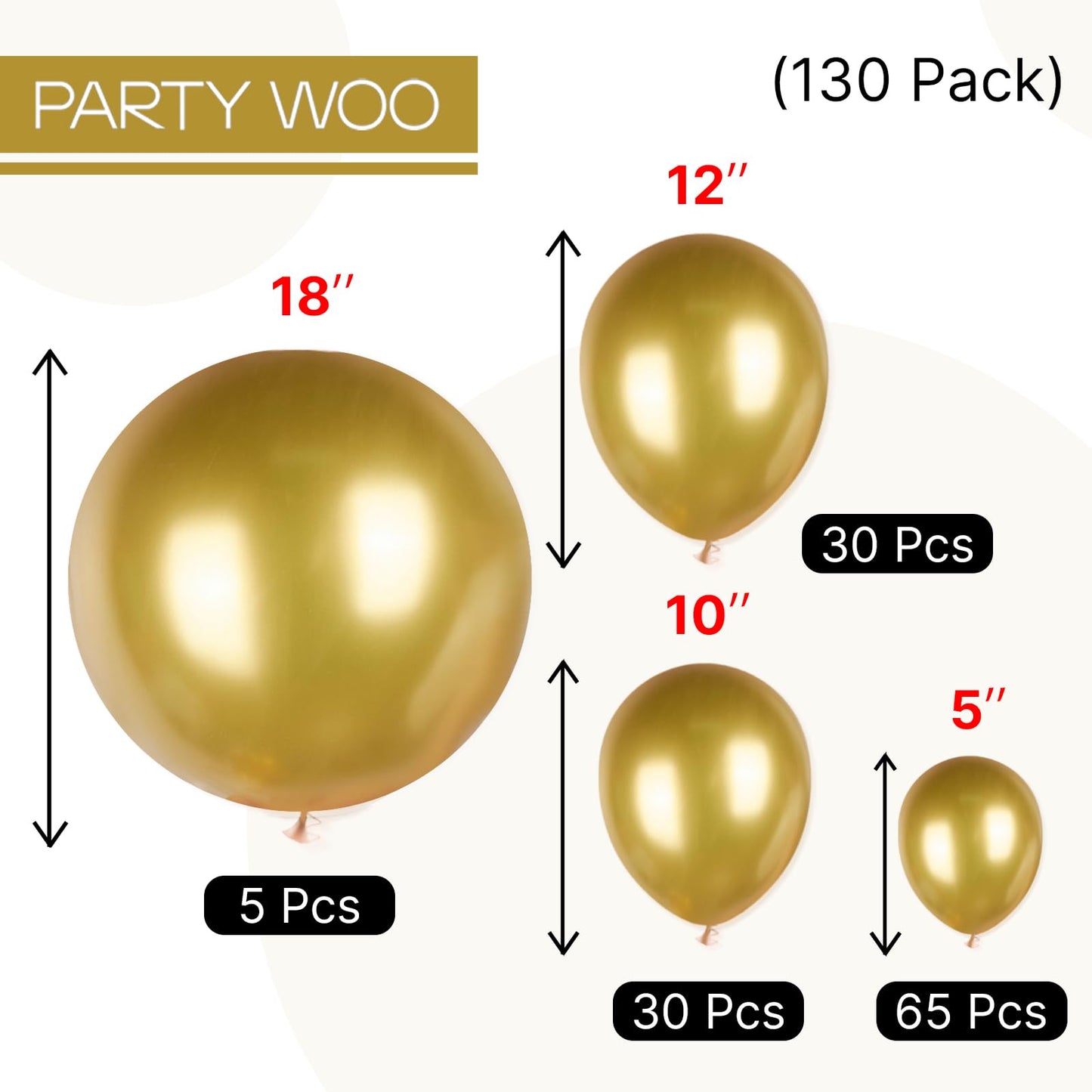 PartyWoo Gold Balloons 130pcs Arch Kit – 18/12/10/5 Inch for Birthday & Wedding | Gold-G101