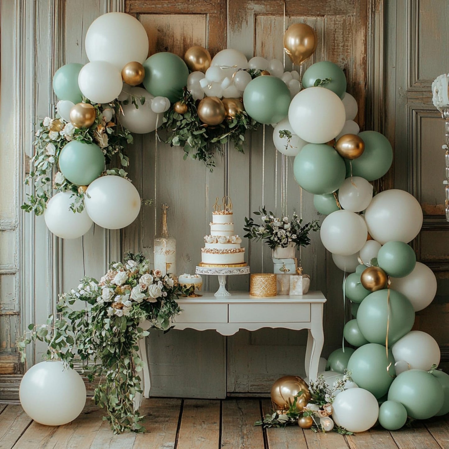 PartyWoo Green and Gold Balloon Arch Kit 152pcs – Elegant Wedding & Party Decor