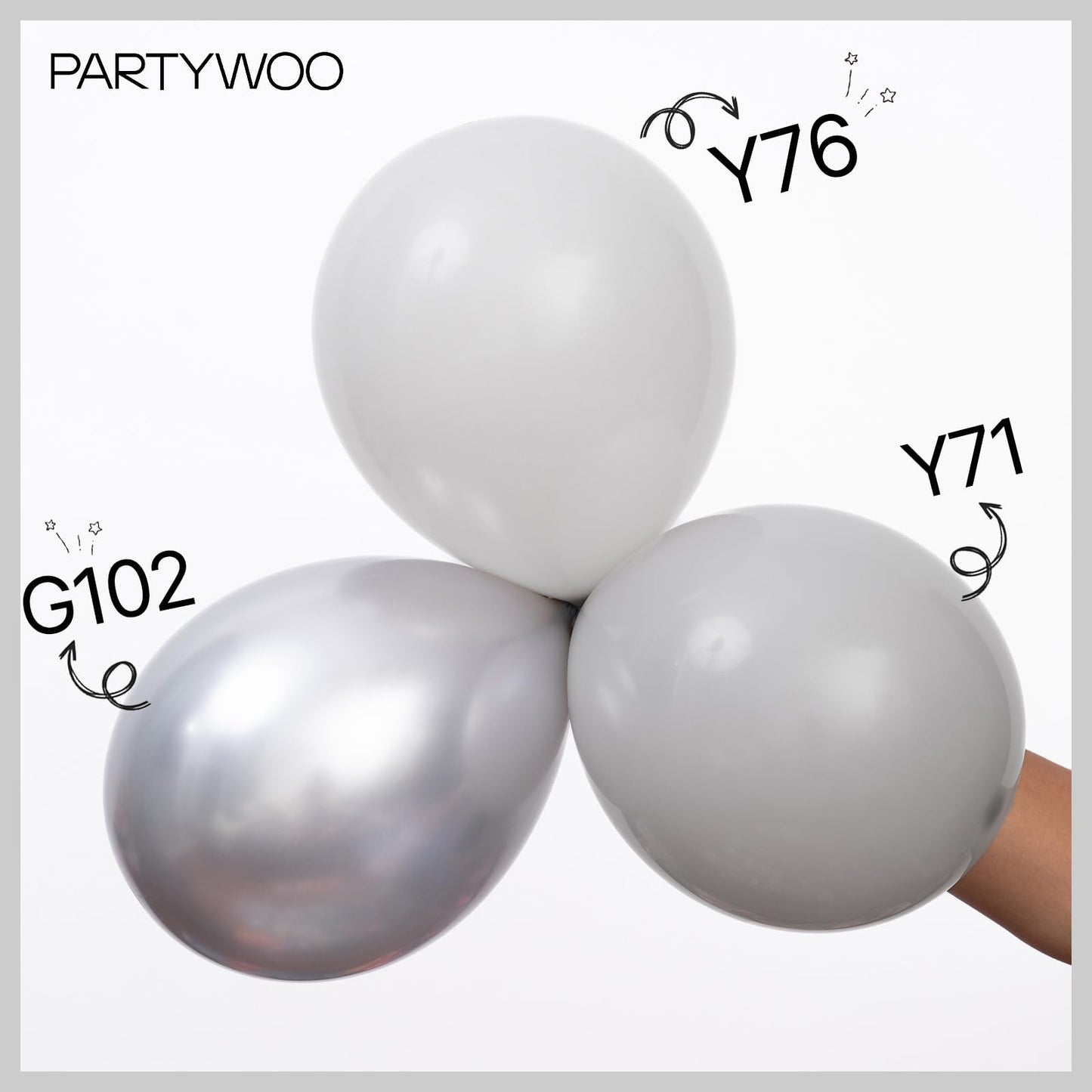 PartyWoo Gray Balloons 120pcs Matte Latex Balloon Arch Kit 18/12/10/5 Inch for Baby Shower Graduation Wedding | Gray-Y71