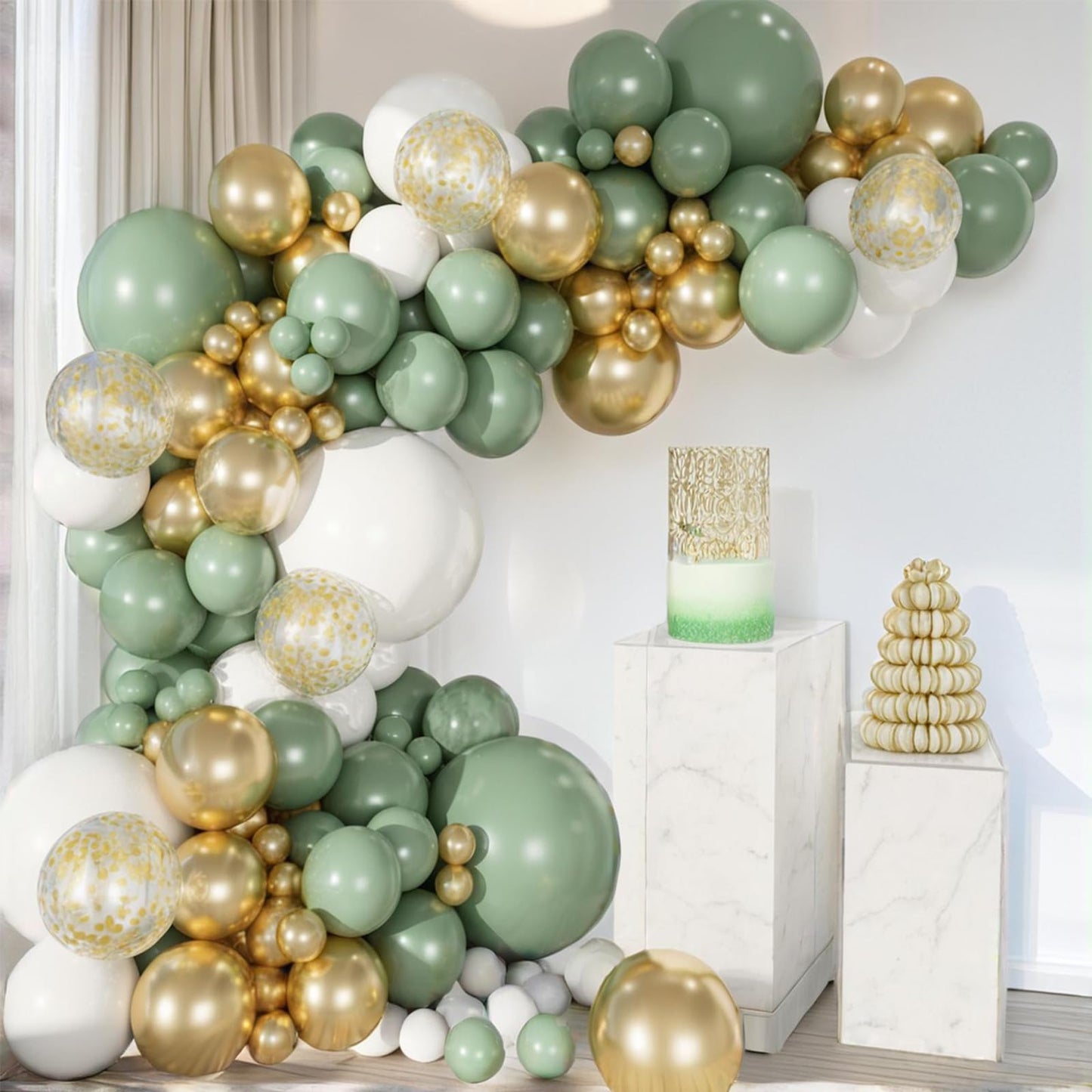PartyWoo Green and Gold Balloon Arch Kit 152pcs – Elegant Wedding & Party Decor
