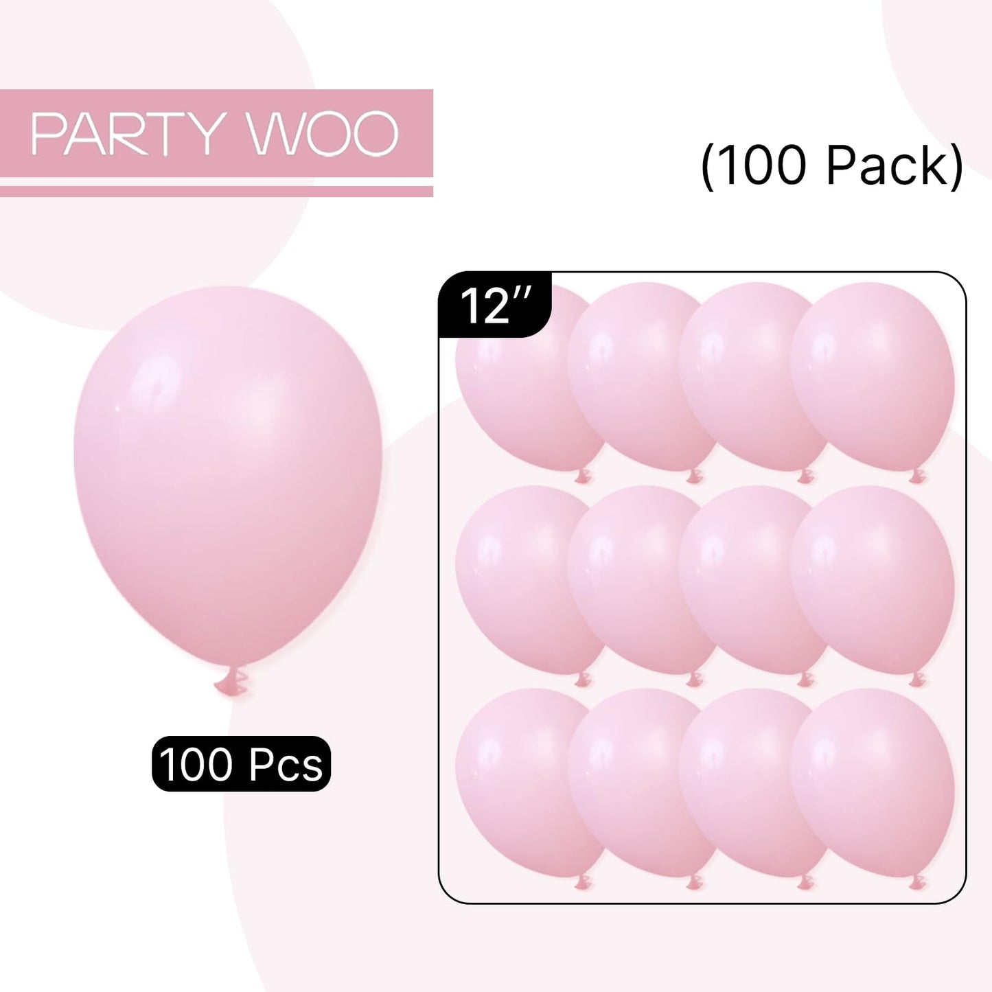 PartyWoo Light Pink Balloons 100pcs - 12in Pastel Pink Party Decor for Baby Shower, Wedding & More