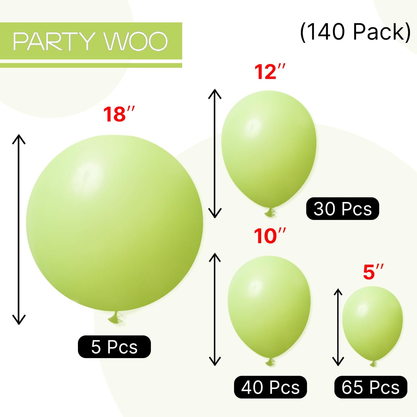PartyWoo Lime Green Balloons Kit – 140pcs Latex Arch Kit for Wedding, Birthday & Theme Parties