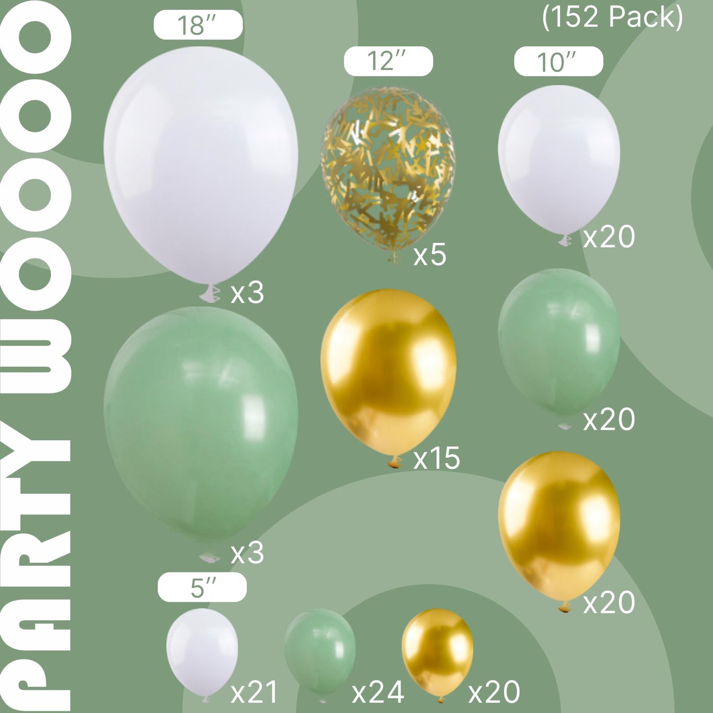 PartyWoo Green and Gold Balloon Arch Kit 152pcs – Elegant Wedding & Party Decor