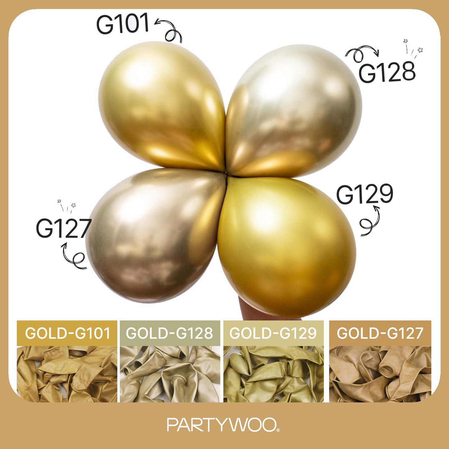 PartyWoo Metallic Gold Balloons Kit — 85pcs for Arches & Garlands (18/12/10/5 in)