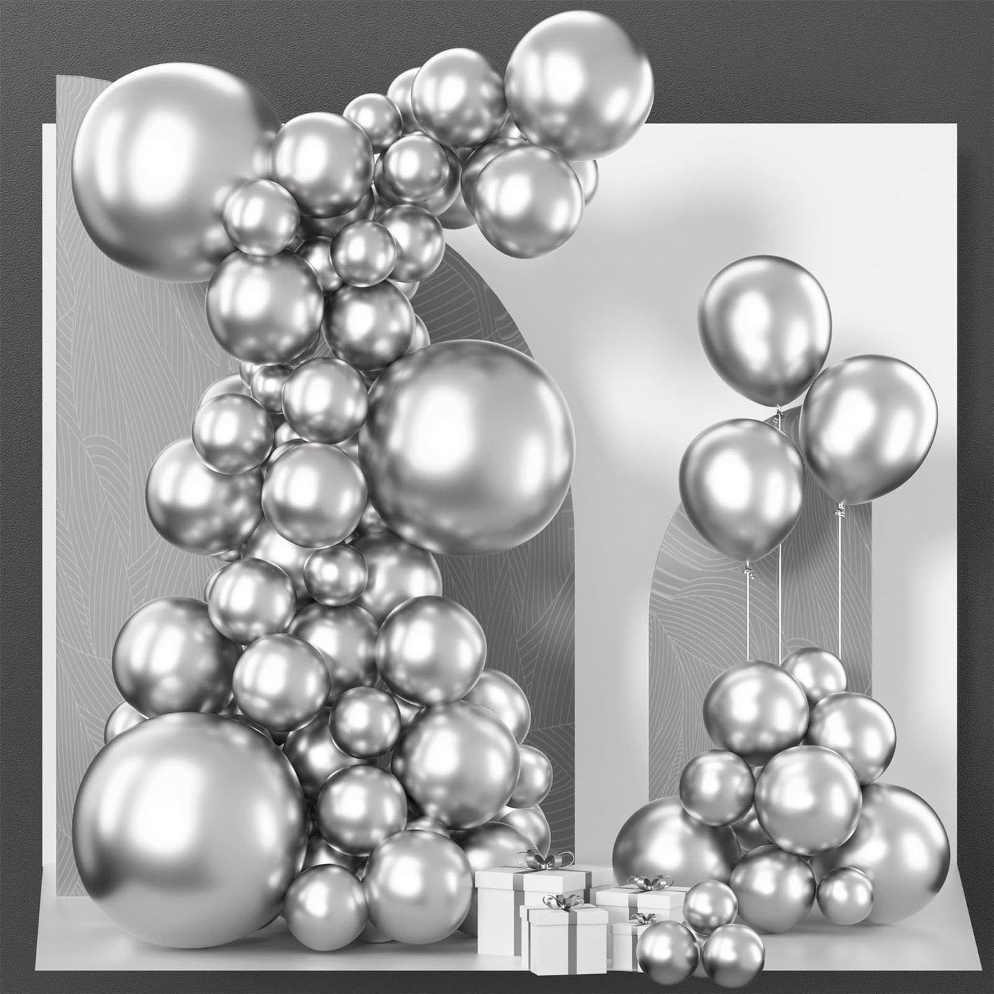 PartyWoo Metallic Silver Balloons — 85pc Pack (18in/12in/10in/5in) for Balloon Garlands & Arches