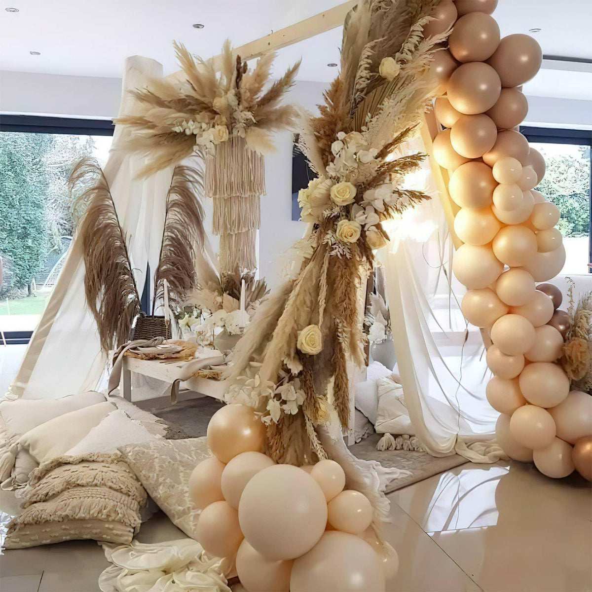 PartyWoo Nude Balloons 140pcs – Boho Apricot Neutral Arch Kit (18/12/10/5 Inch)
