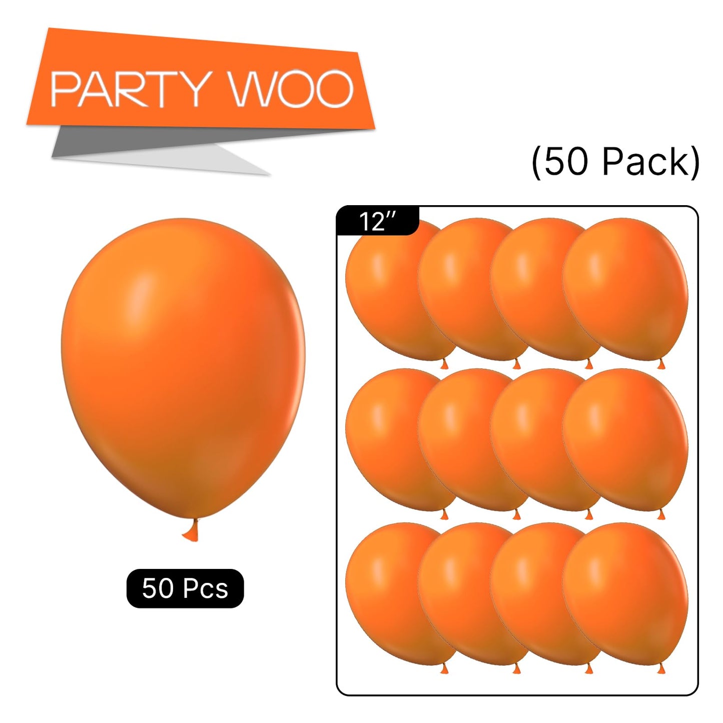 PartyWoo Orange Balloons 50pcs | 12-Inch Fall Latex Balloons for Birthday, Baby Shower & Parties