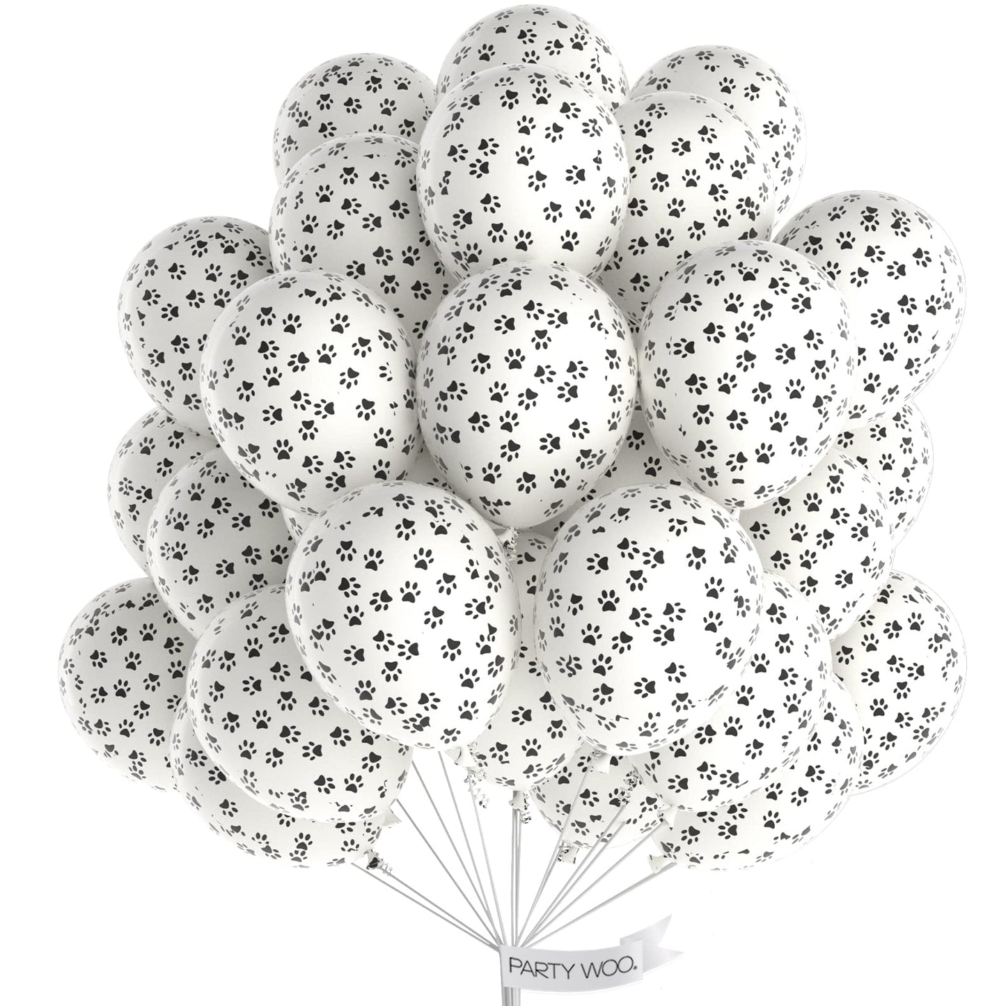 PartyWoo Paw Balloons – 50pcs 12in Matte White Paw Print Latex