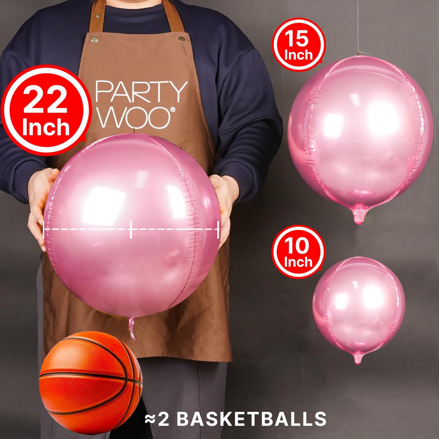 PartyWoo Pearl Pink Foil Balloons – 20pc 10/15/22in 4D Mylar Balloons for Baby Shower & Birthday Decor