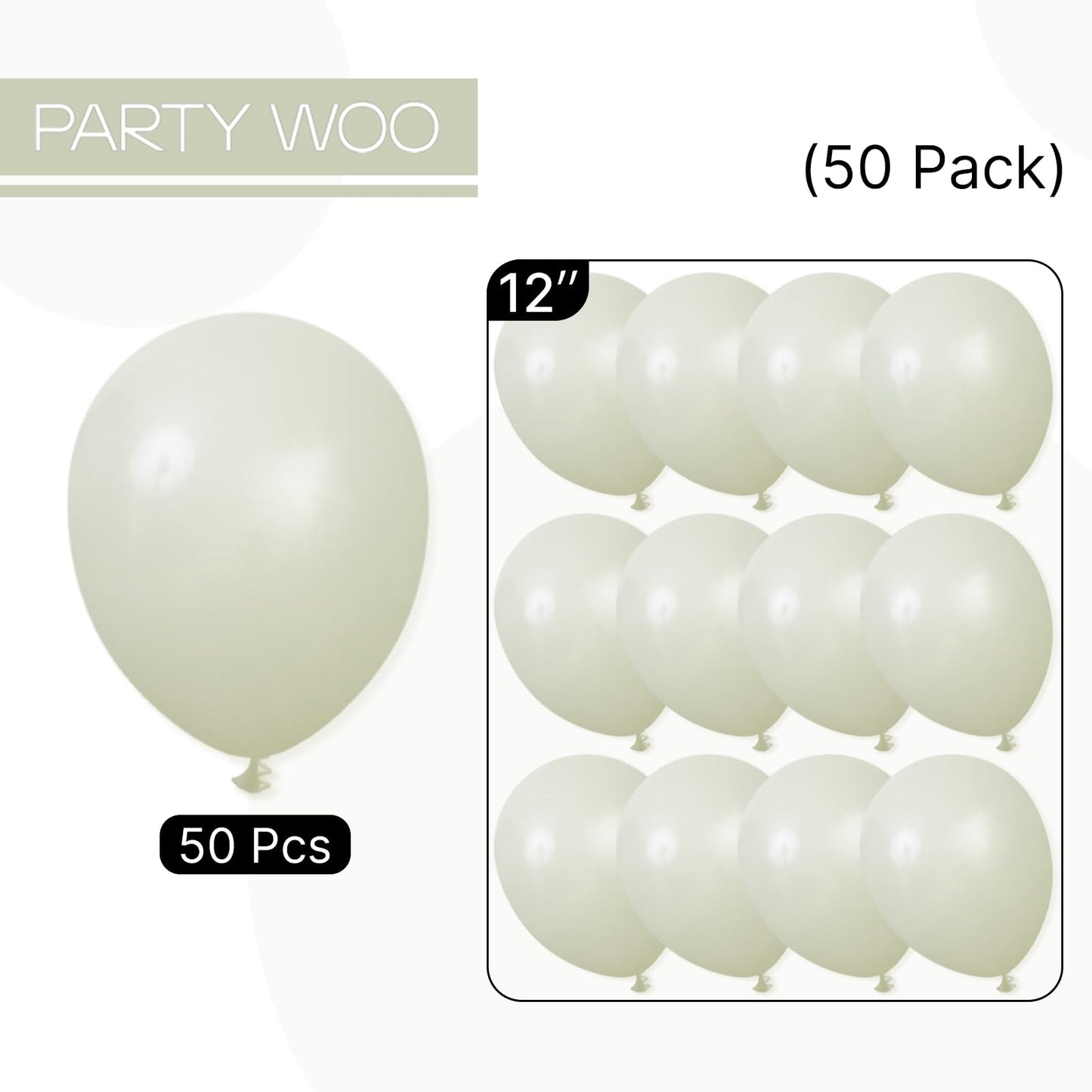 PartyWoo Sage Green Balloons 50pc, 12in - Boho Dusty Olive Latex for Birthday, Wedding & Baby Shower