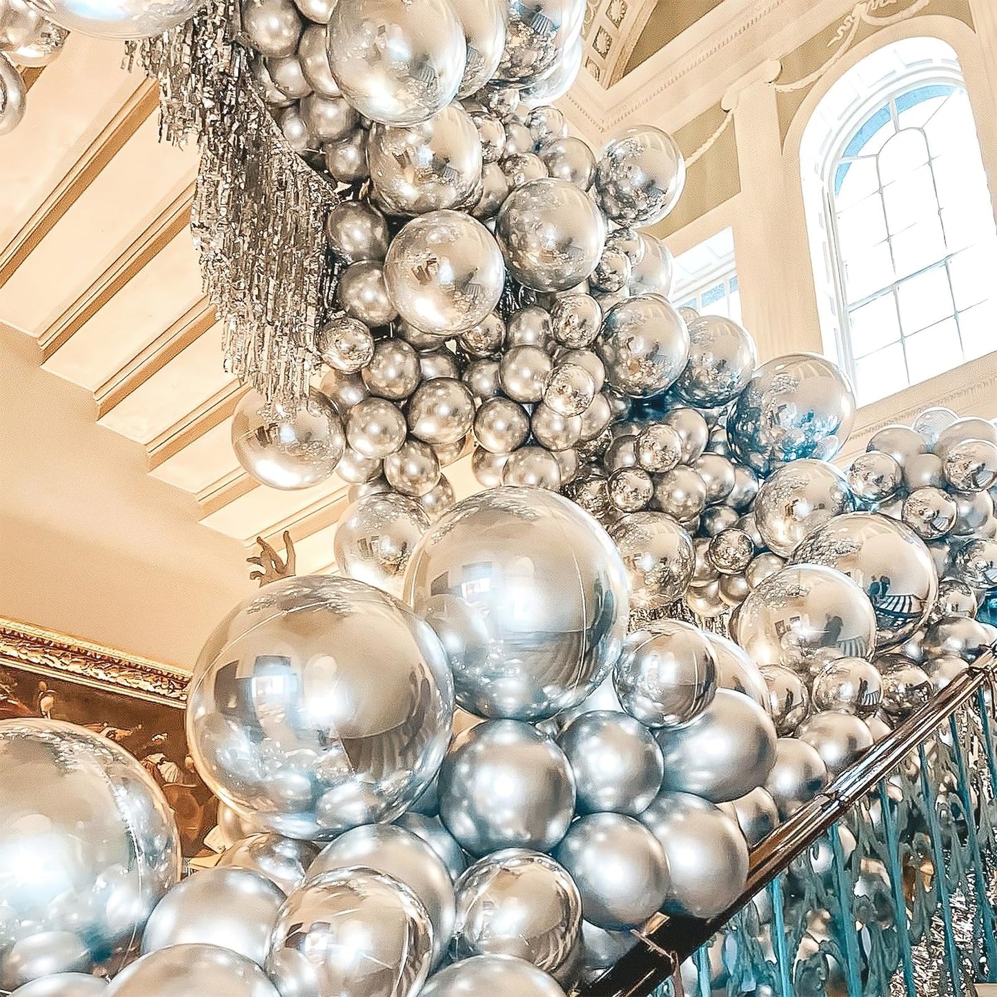 PartyWoo Metallic Silver Balloons — 85pc Pack (18in/12in/10in/5in) for Balloon Garlands & Arches