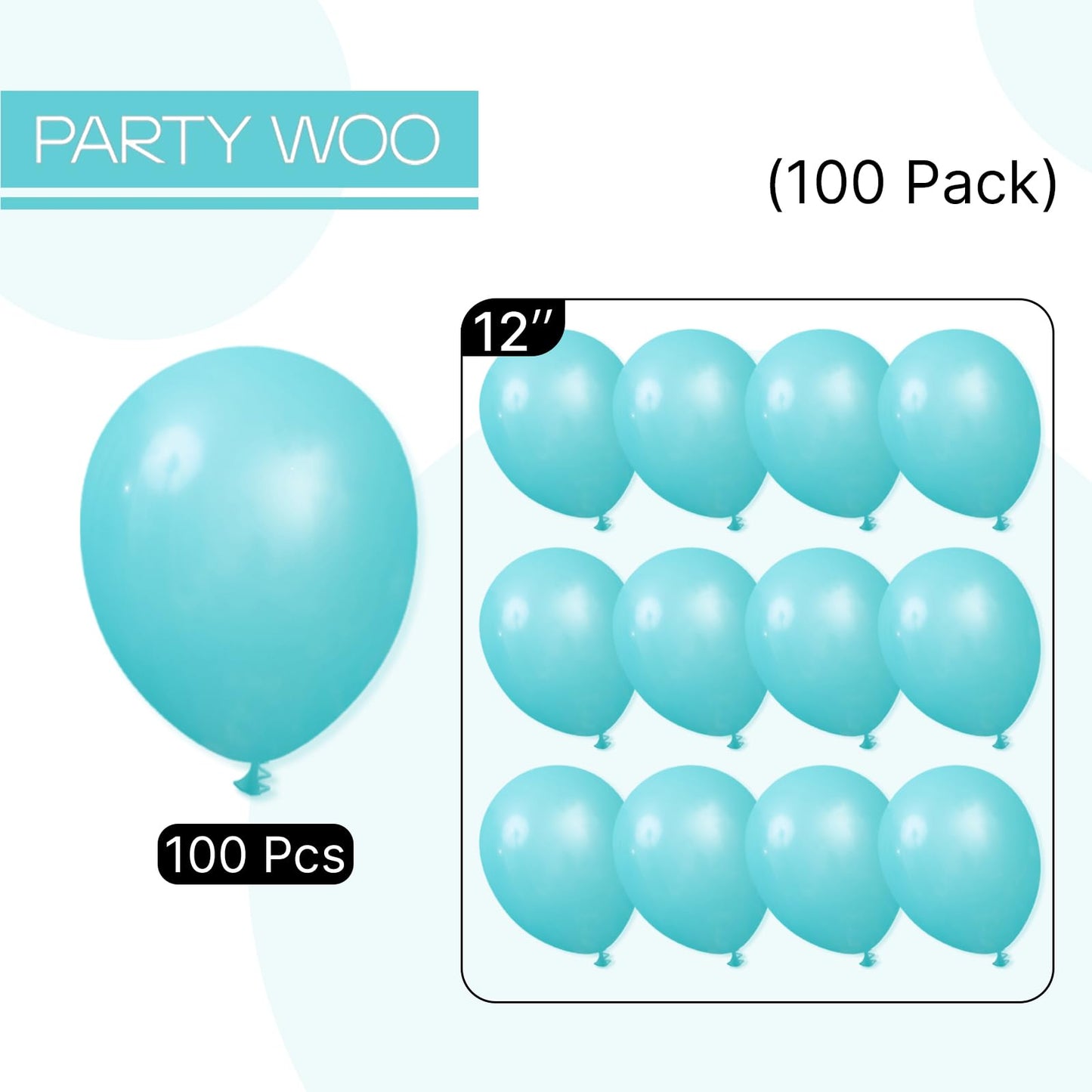 PartyWoo Teal Balloons 100pcs - 12in Turquoise Latex for Party Decor