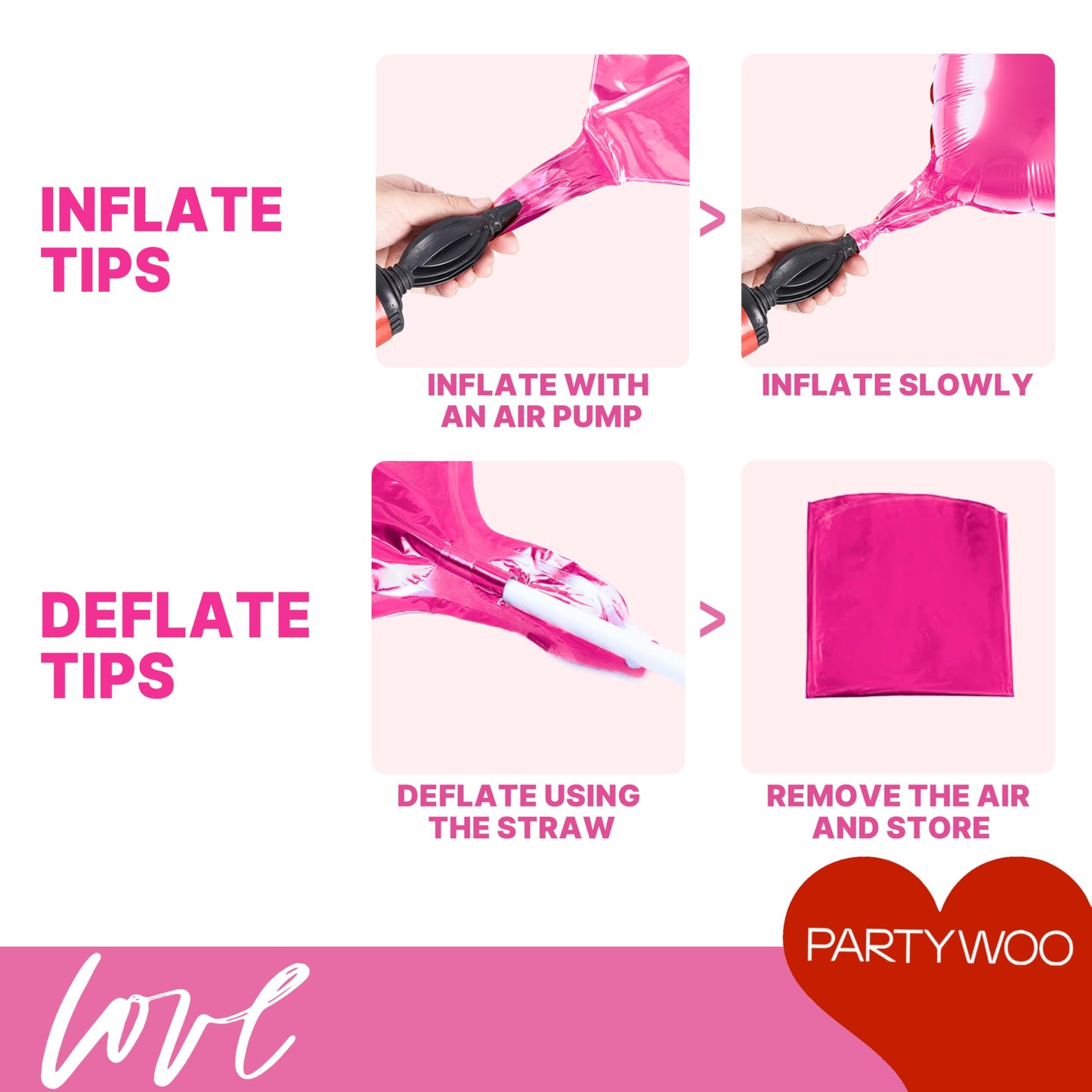 PartyWoo Valentine's Balloons 15pcs 18in Pink, Hot Pink & White Foil Heart Balloons – Romantic Decor for Valentine’s Day & More
